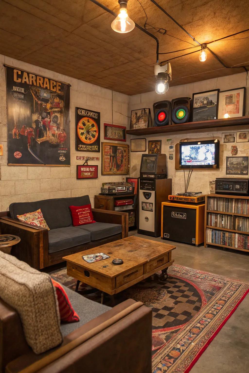 Vintage vibes create a nostalgic atmosphere in your man cave.