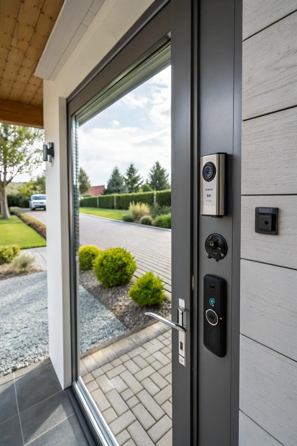 Smart technology adds convenience and security to this entry door.