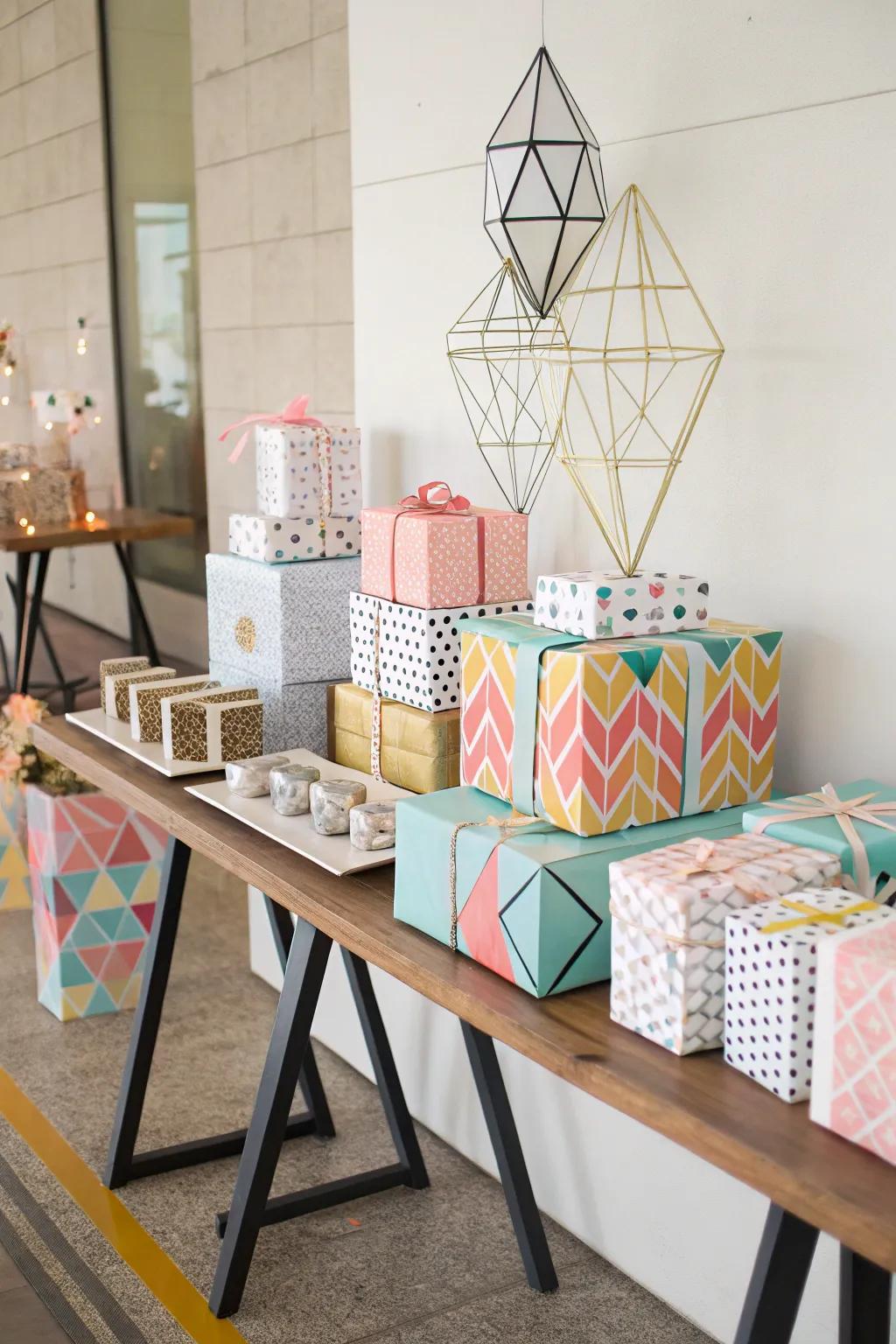 Introduce modern sophistication to your gift display using geometric forms.