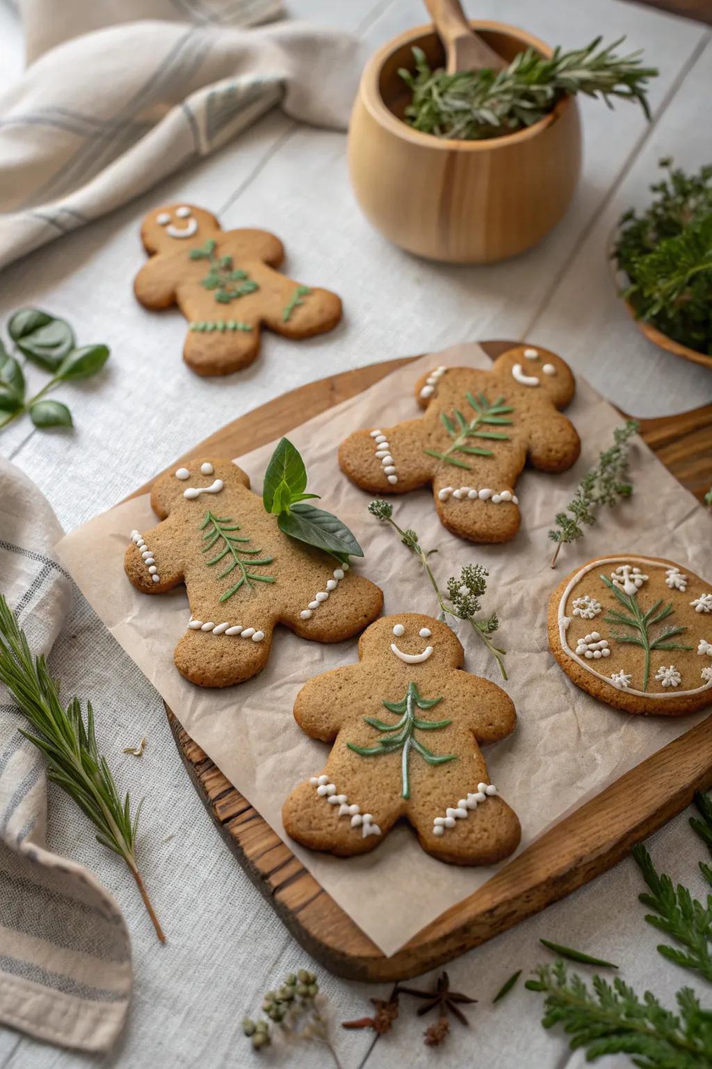 Herbal-infused gingerbread men offering a fresh take on holiday flavors.