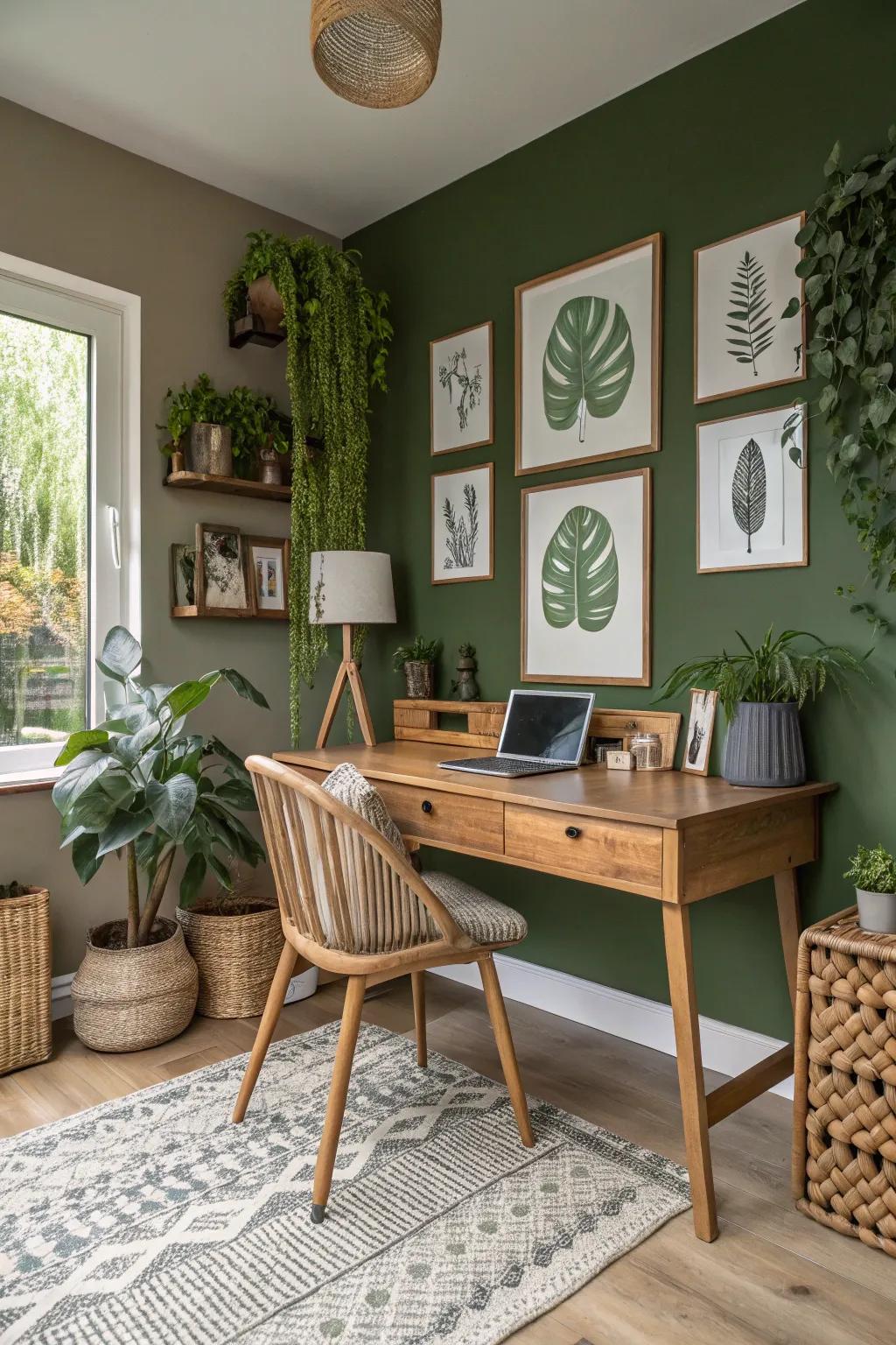 A plant green wall brings a garden feel to this calming office space.
