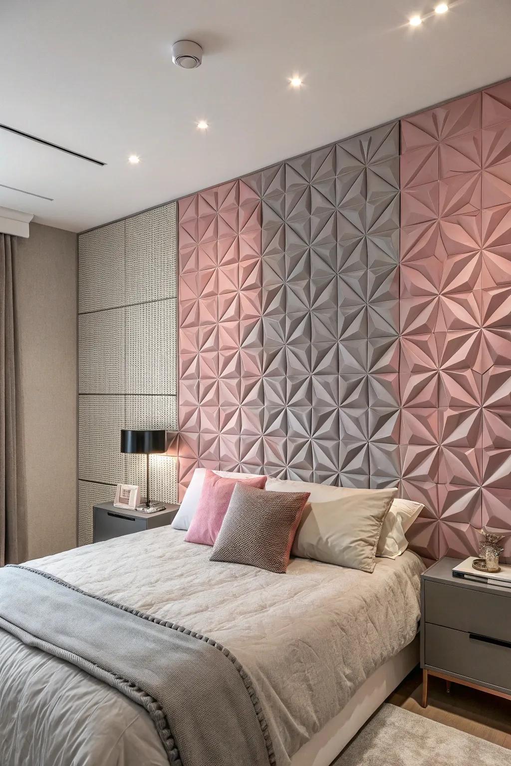 Layered wall panels add architectural interest and sophistication.
