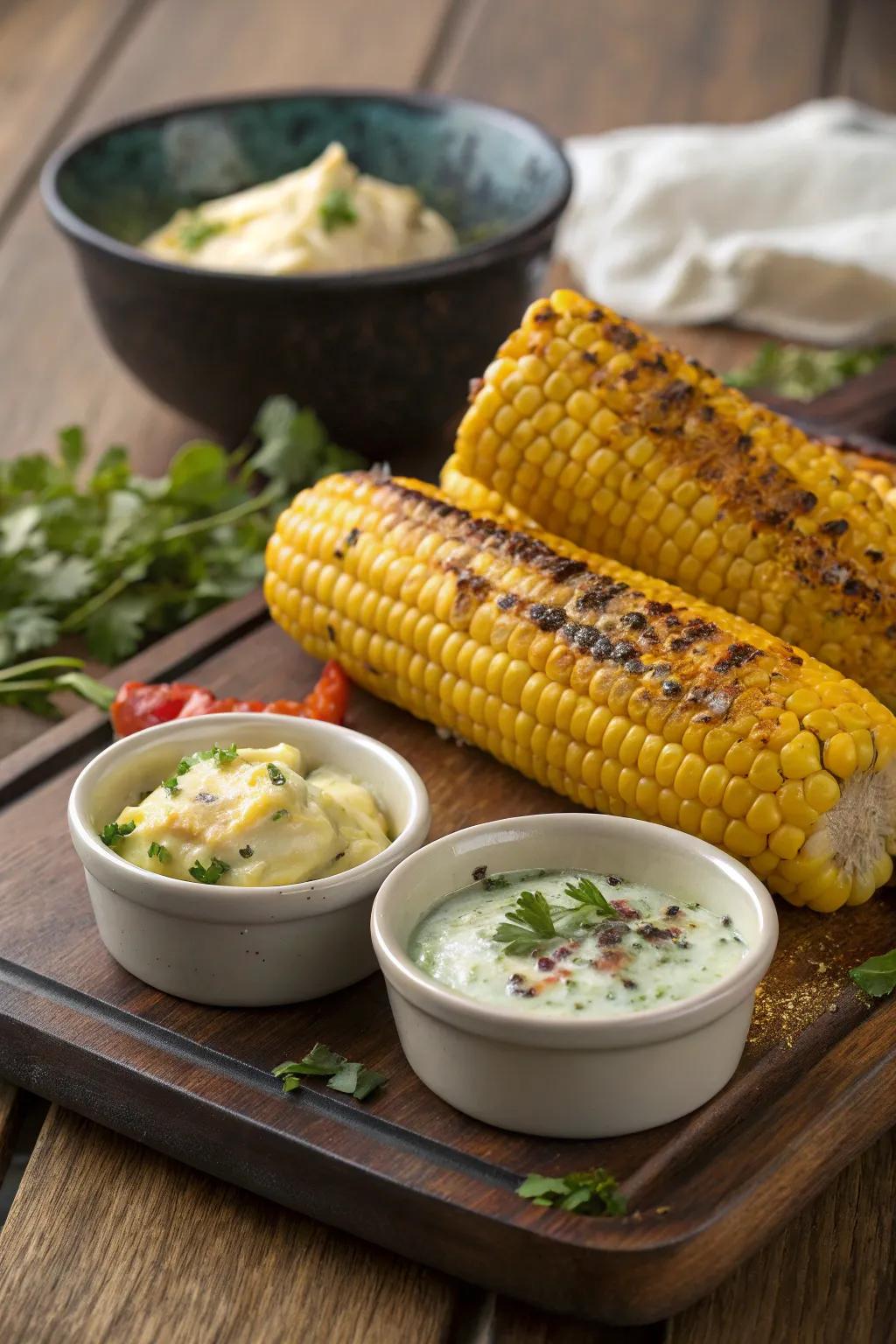 Flavored butters make grilled corn a vibrant and enticing side dish.