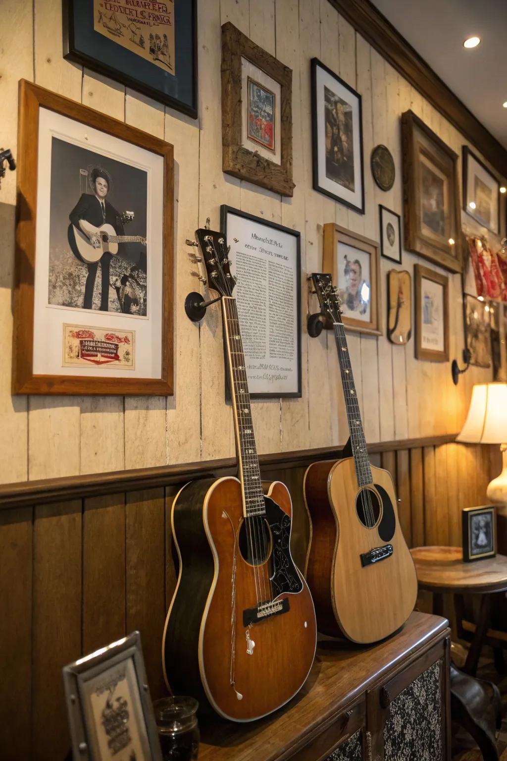 Guitars presented with classic elements for a nostalgic feel.