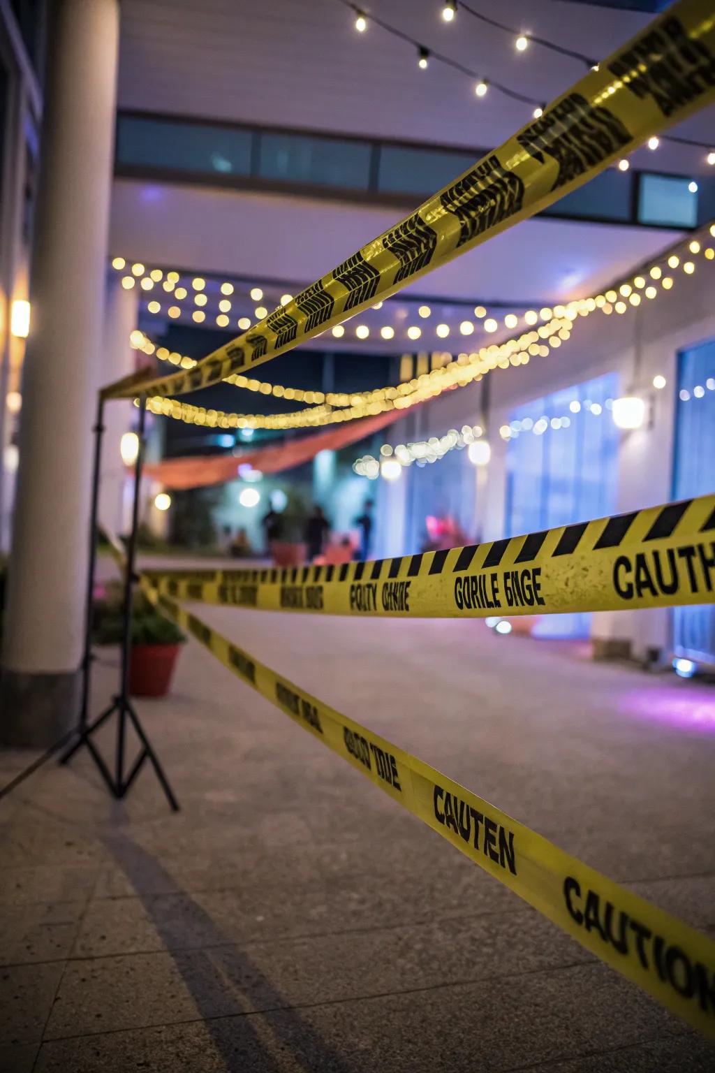 Hazard tape highlighted with ambient lighting for a spooky look.