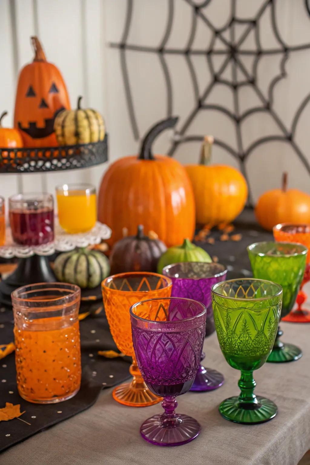 Colorful drinkware injects an unexpected burst of color.