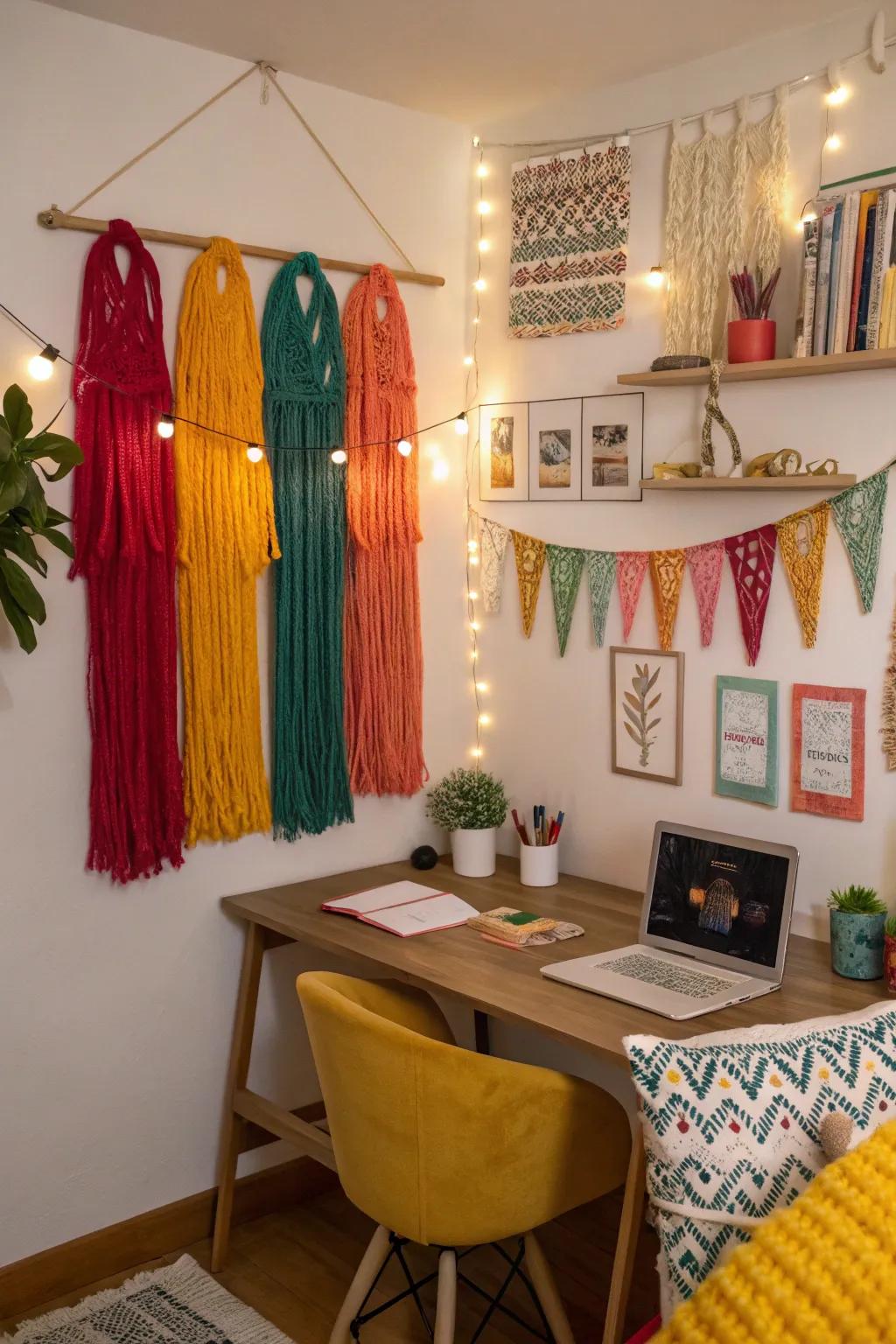 Yarn wall hangings infuse creativity and pigmentation into any space.