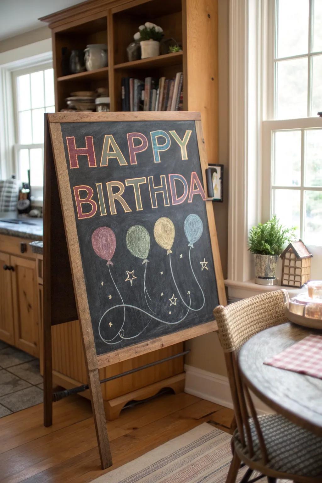 Drawing board styles add rustic charm to birthday announcements.