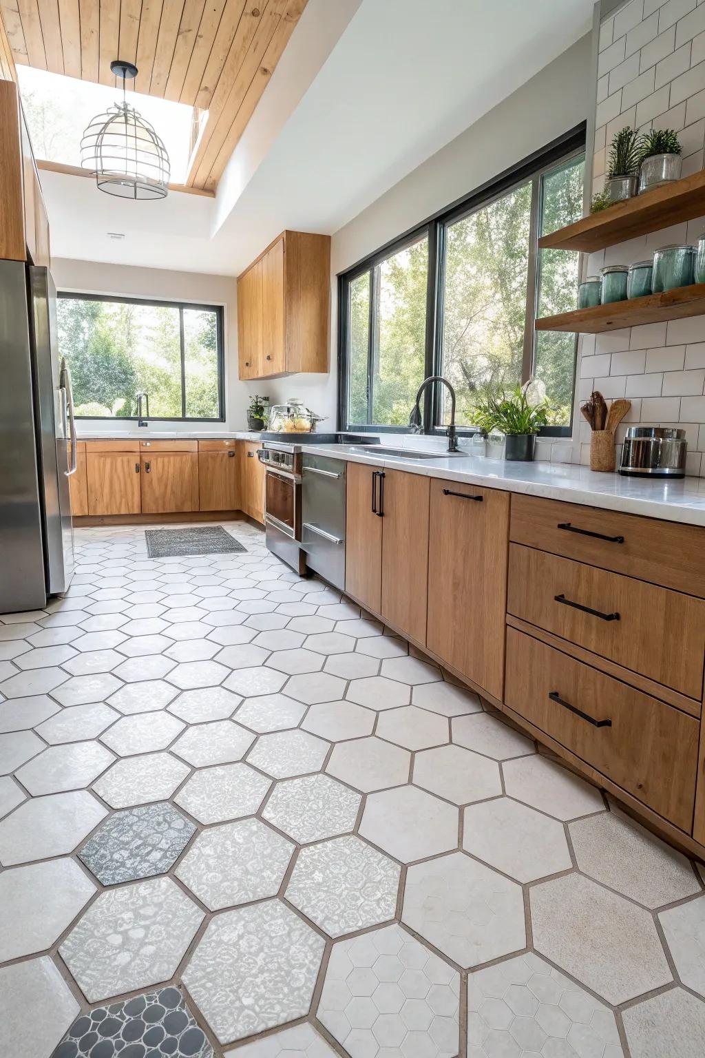 Earth-kind hexagon tiles merge sustainability with allure.