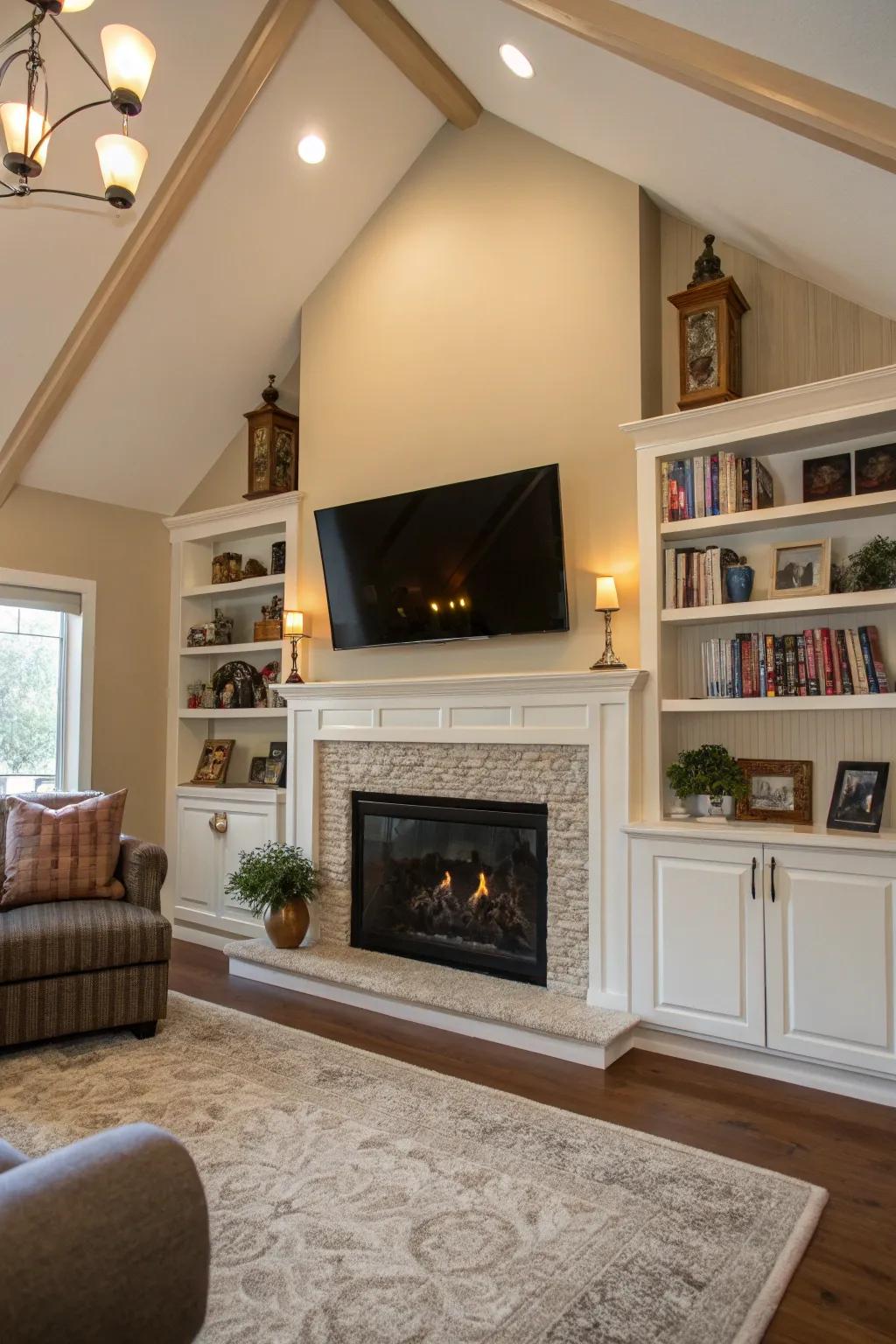 Merge style and functionality via resourceful above-fireplace features.