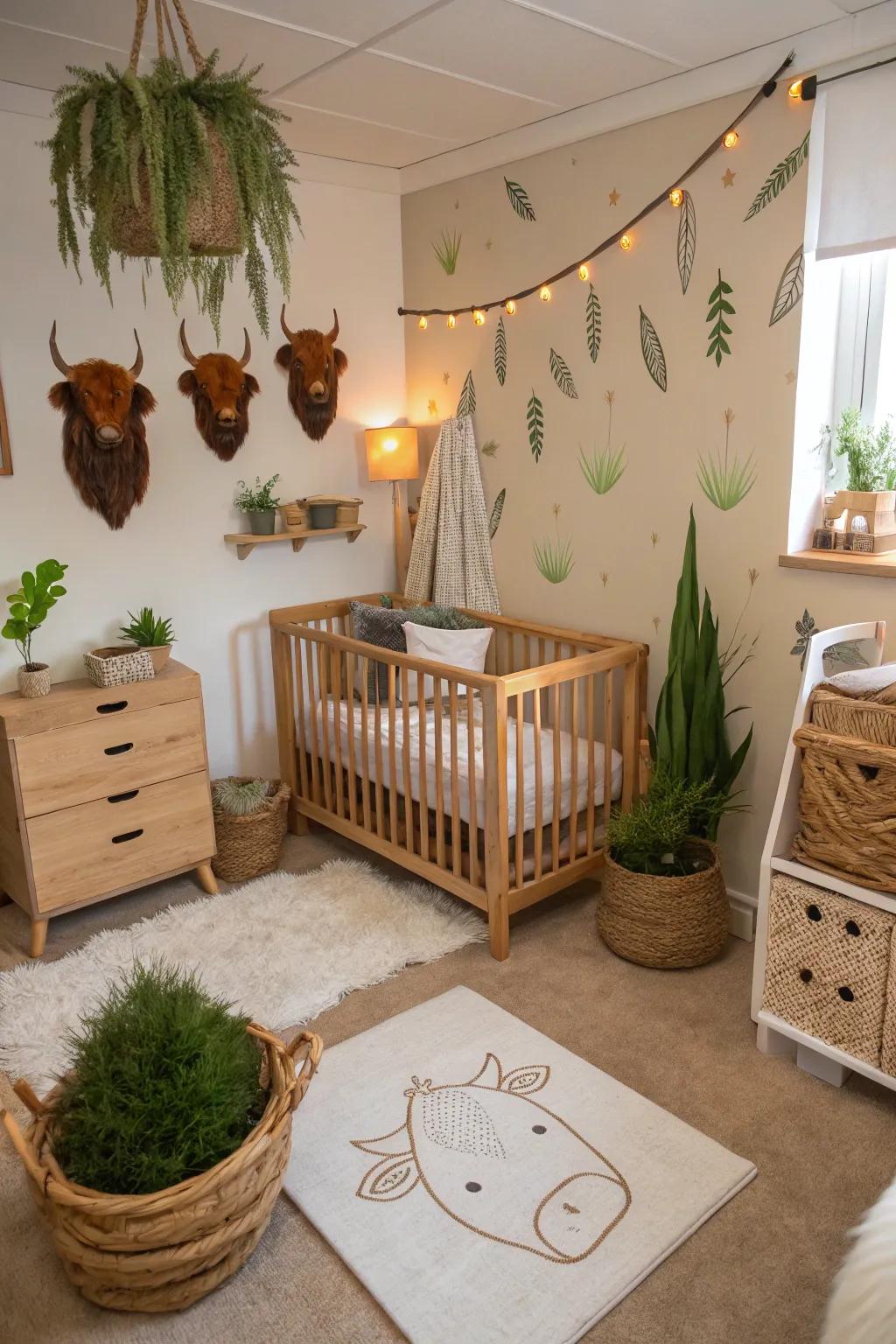 Natural elements add feel and life to the baby's room.