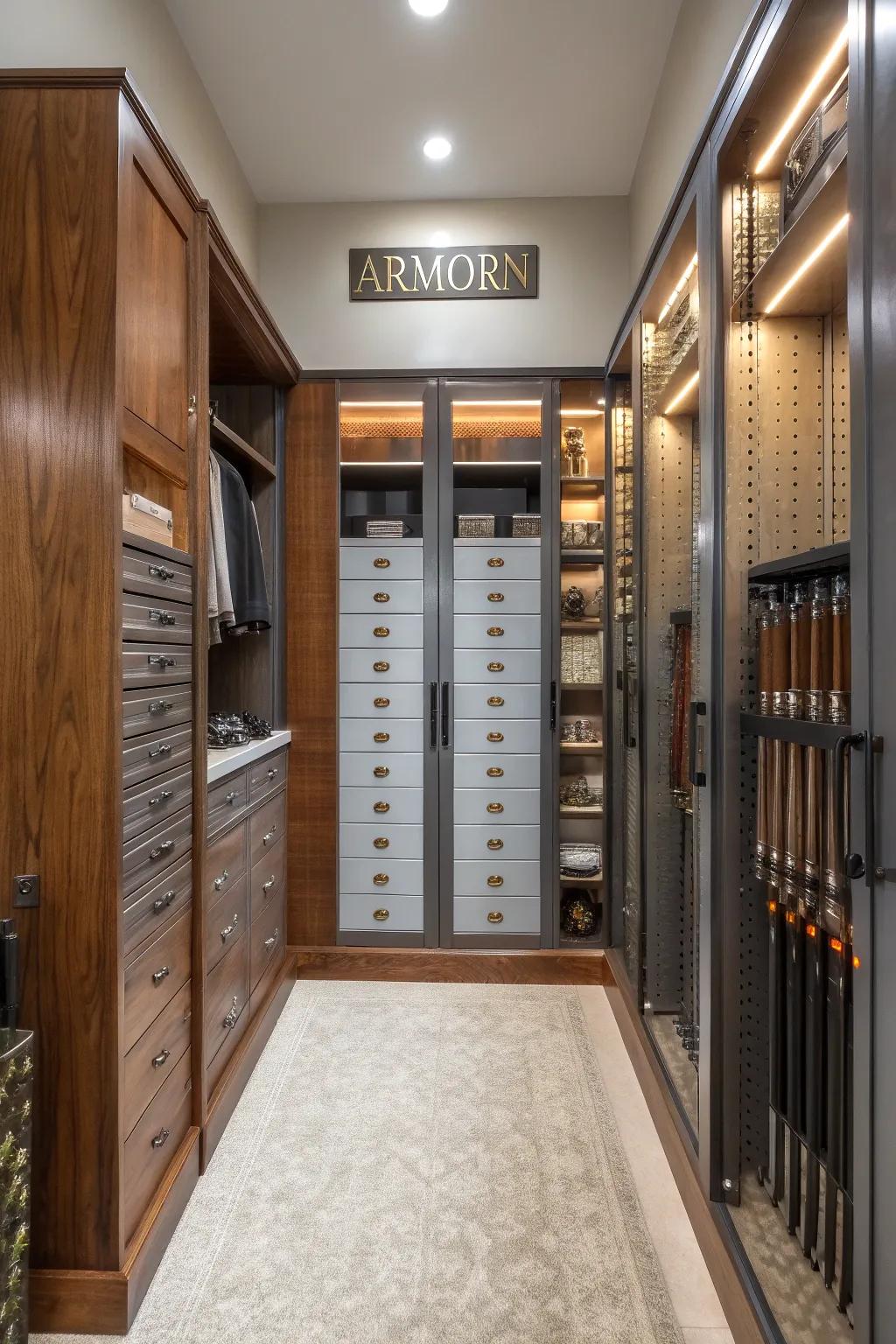 Dedicated storing keeps ammunition organized and secure.