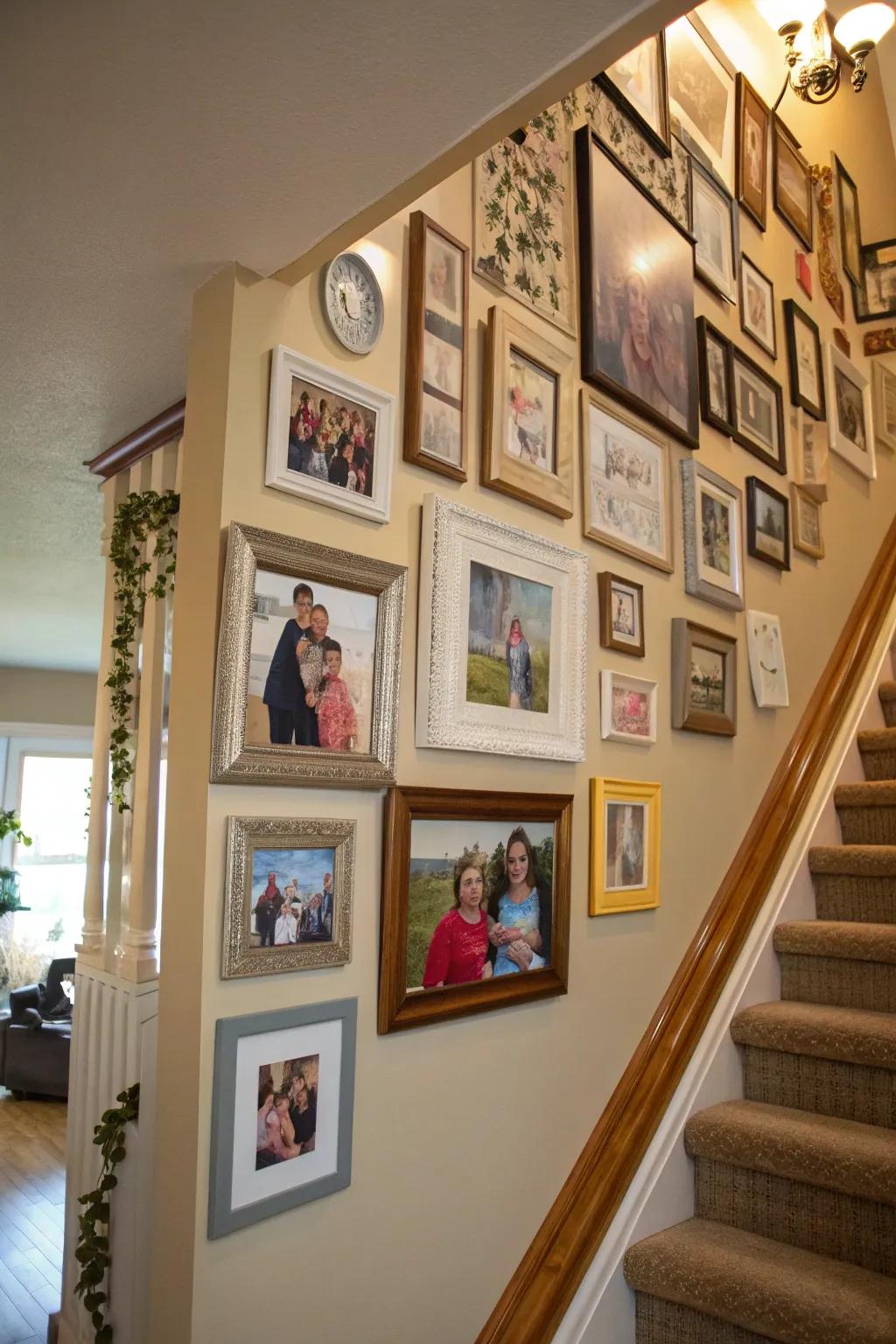 Personal touches with family photo arrangements.