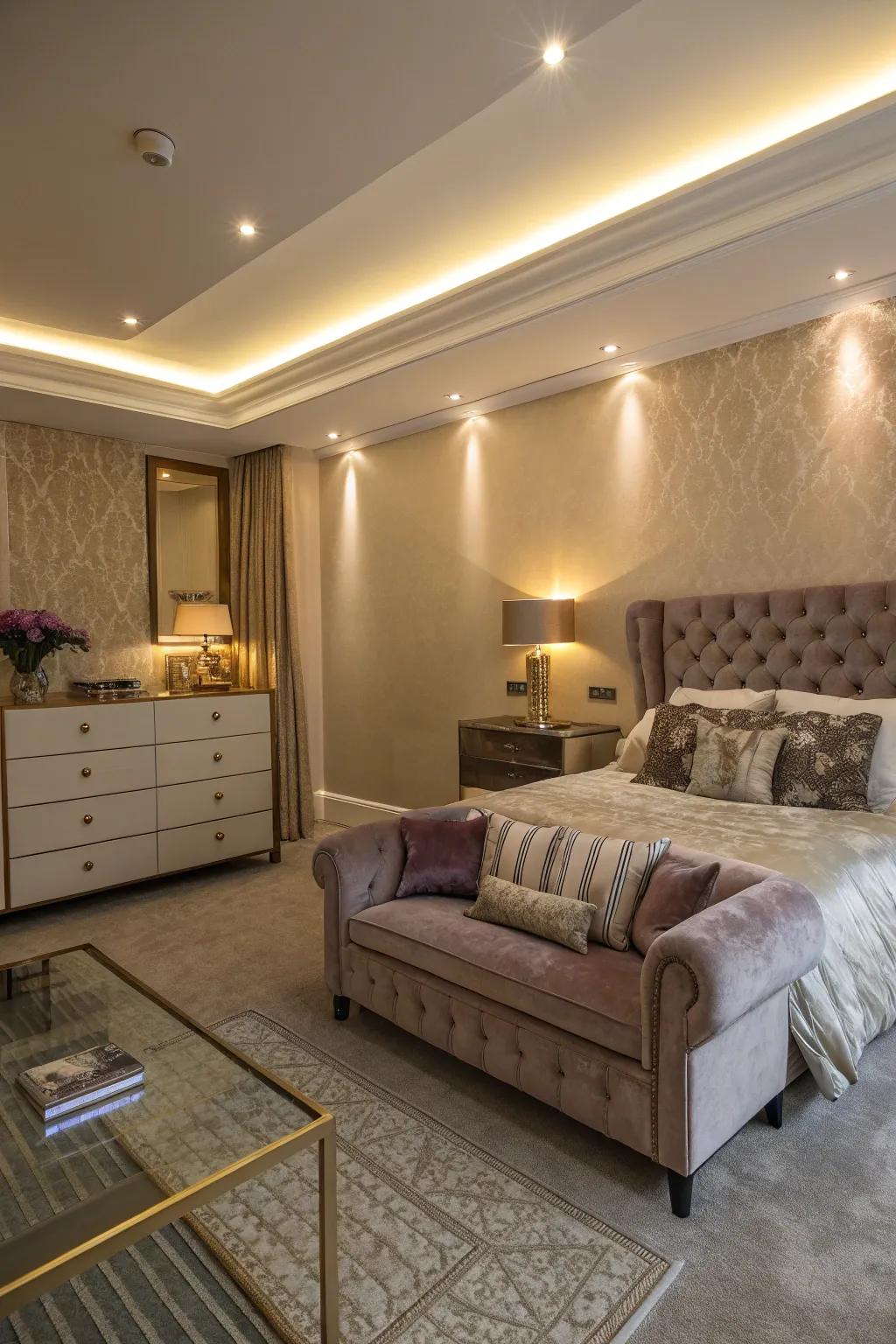 Concealed lighting creates an upscale ambiance.