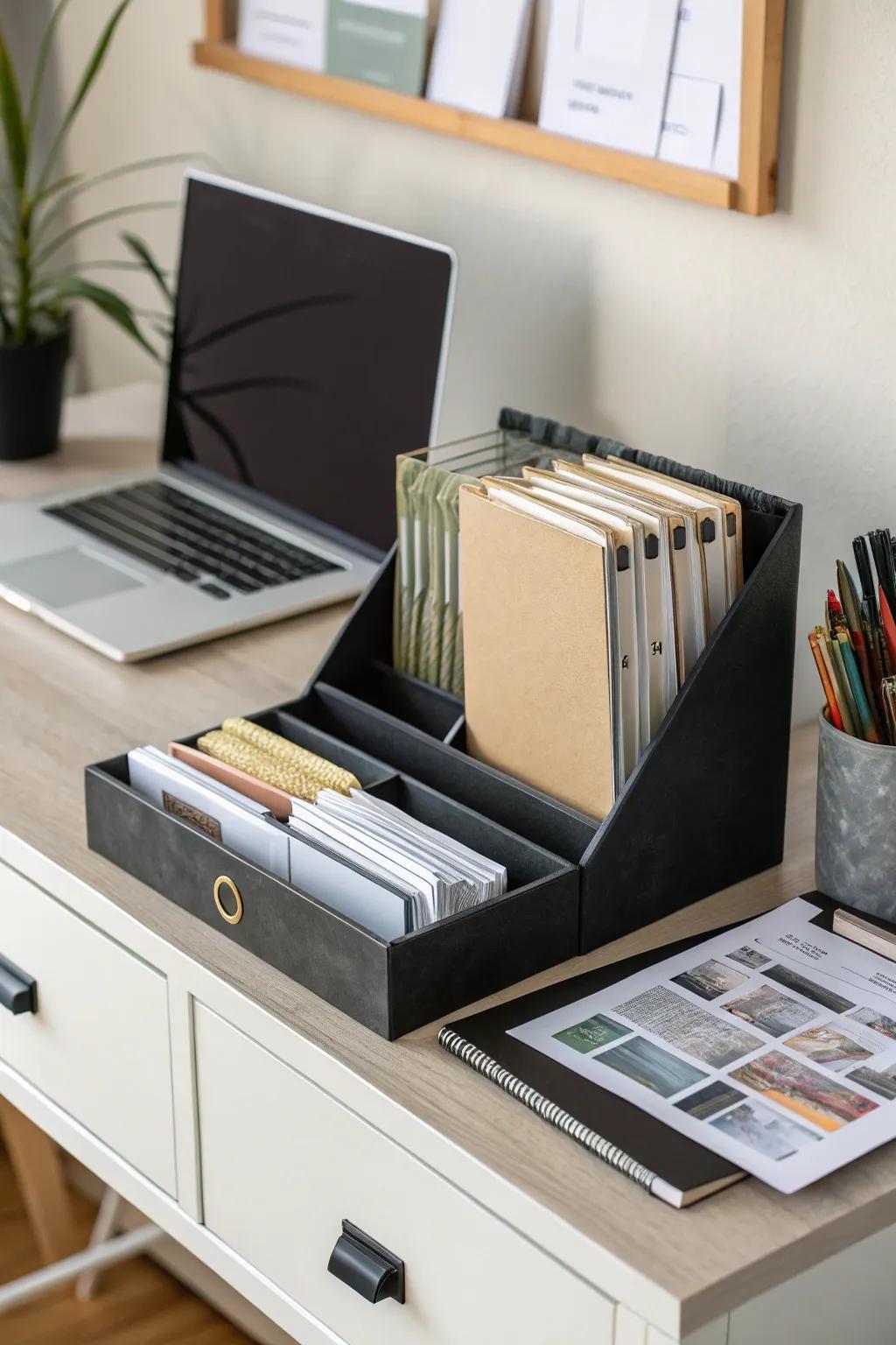 Vertical document holders amplify space and openness.