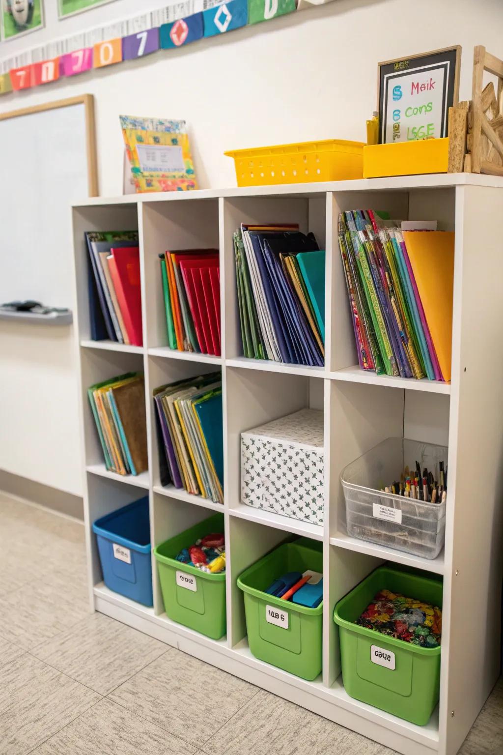 Cubby systems help children organize their materials and create a tidy space.