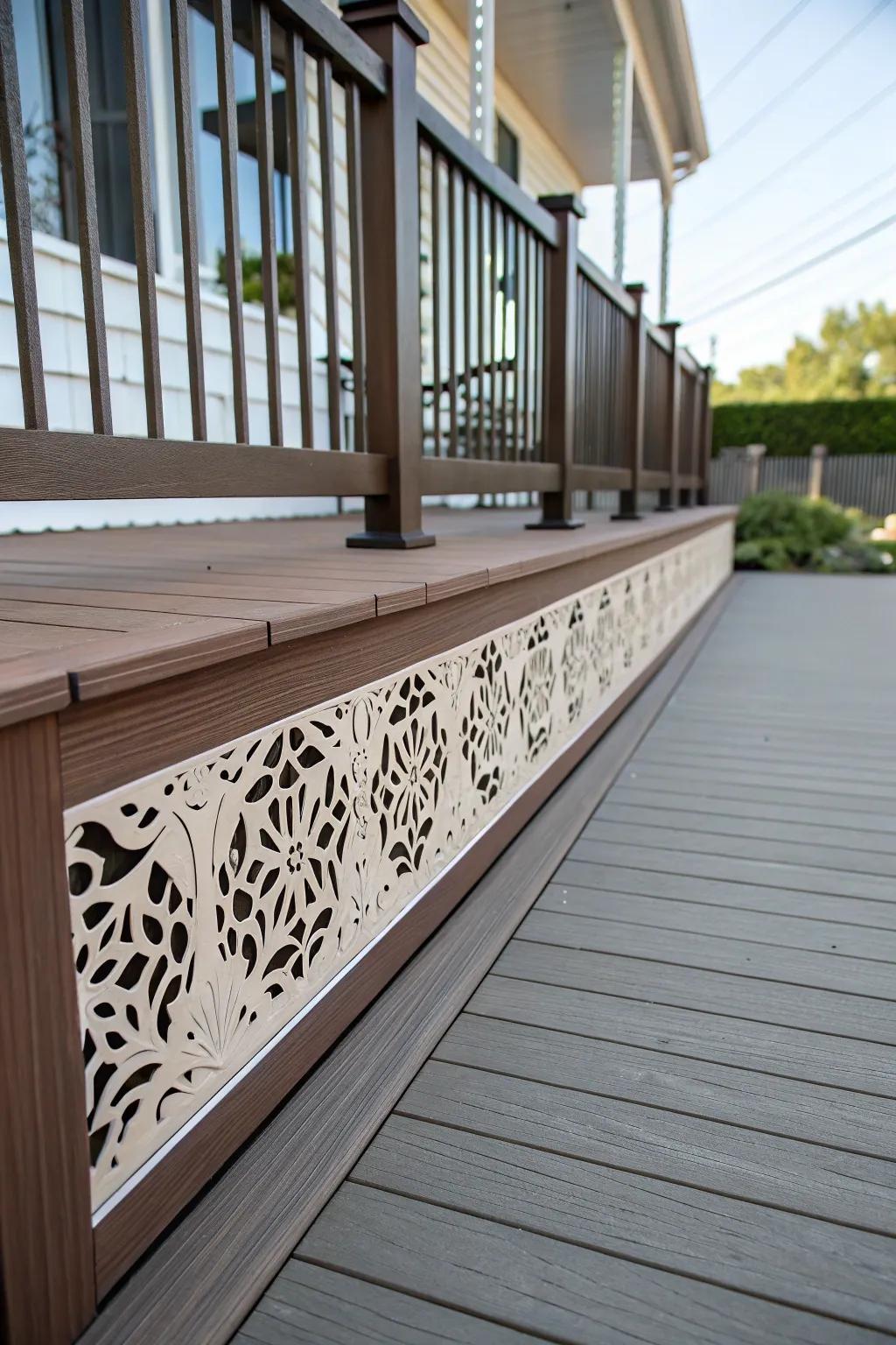 Creative openwork personalizes the deck skirting.