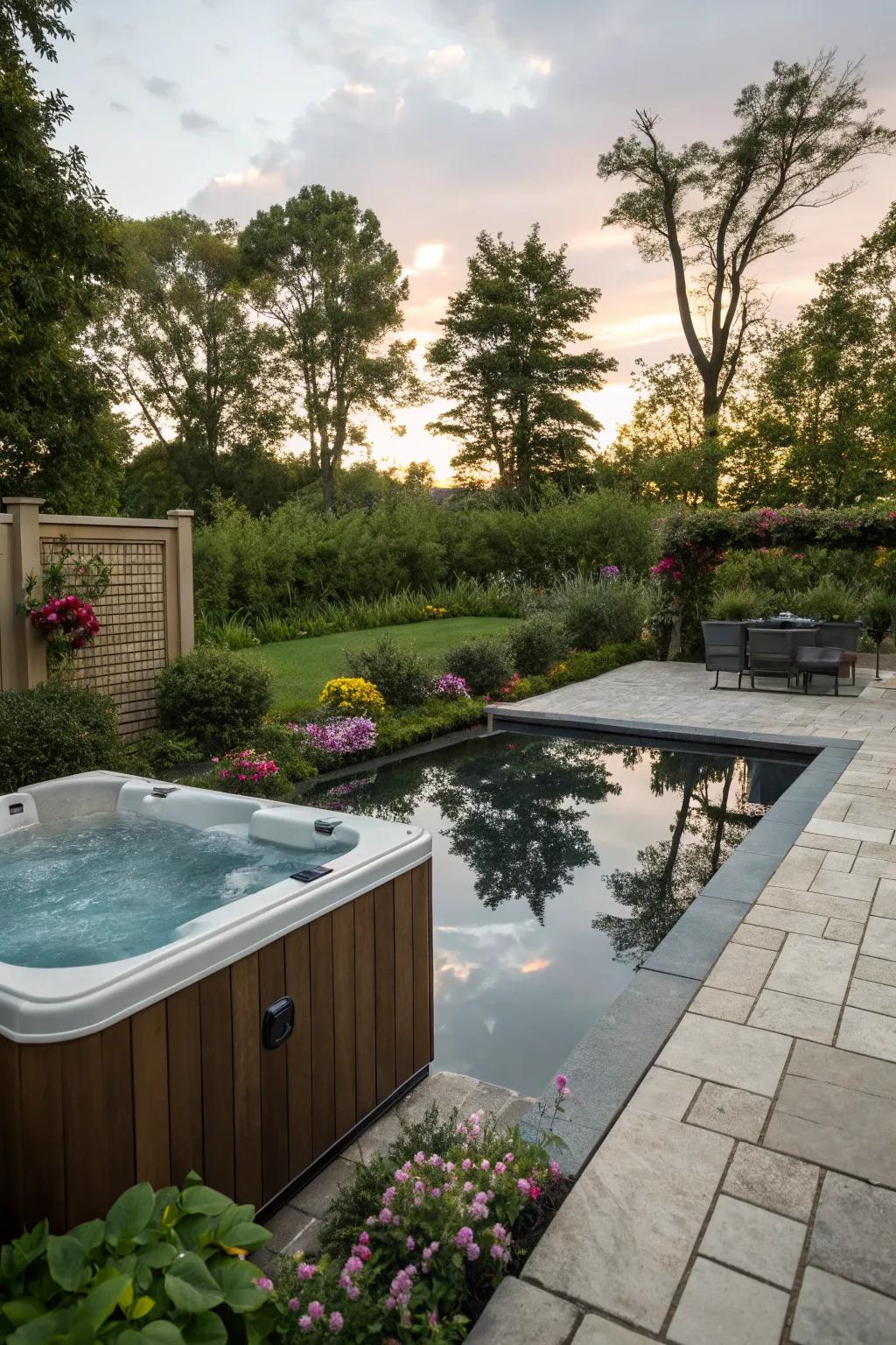 Enhance your relaxation with a waterfront view around your hot tub.