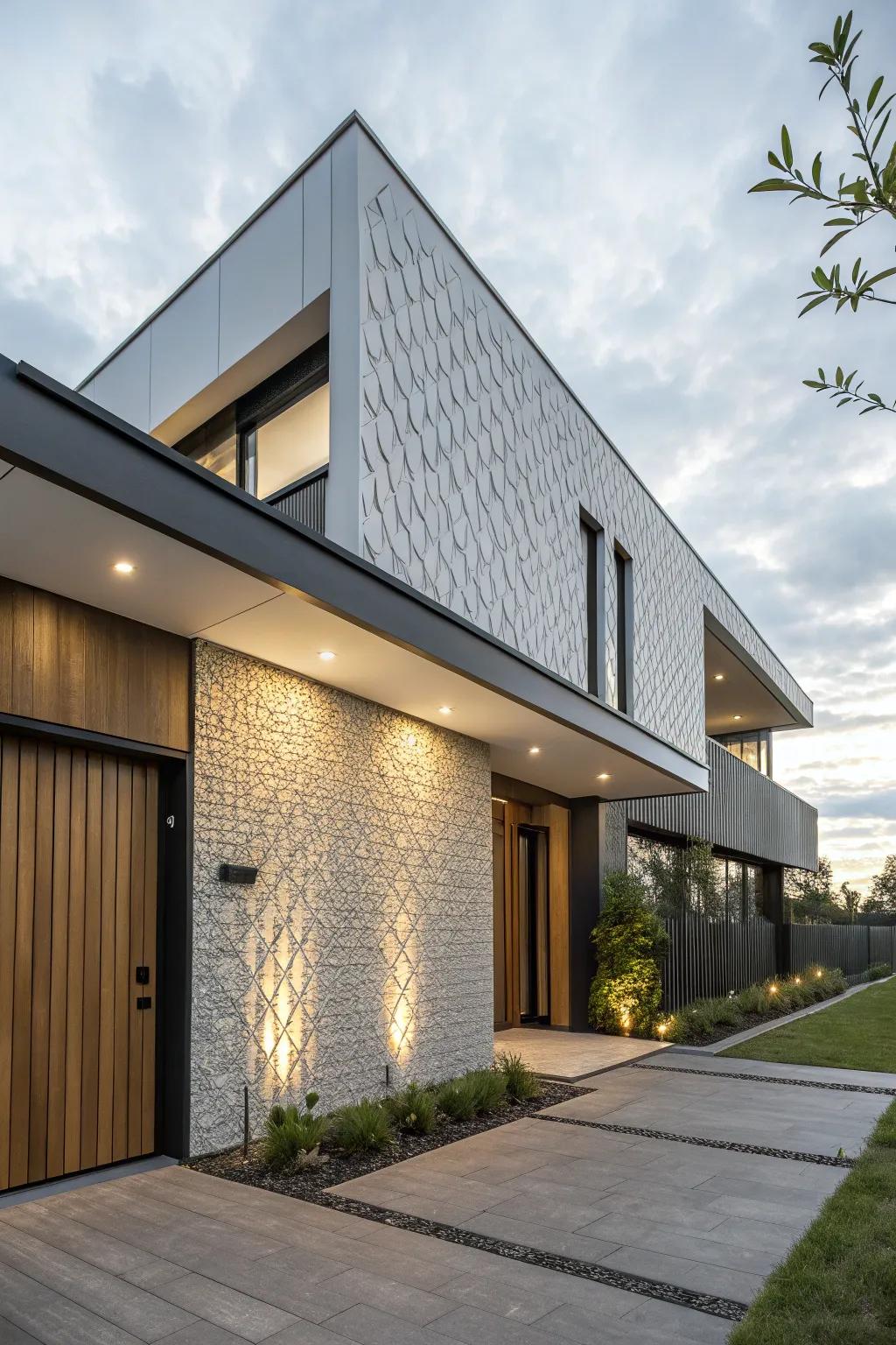 Textured cladding creates a modern and durable facade.