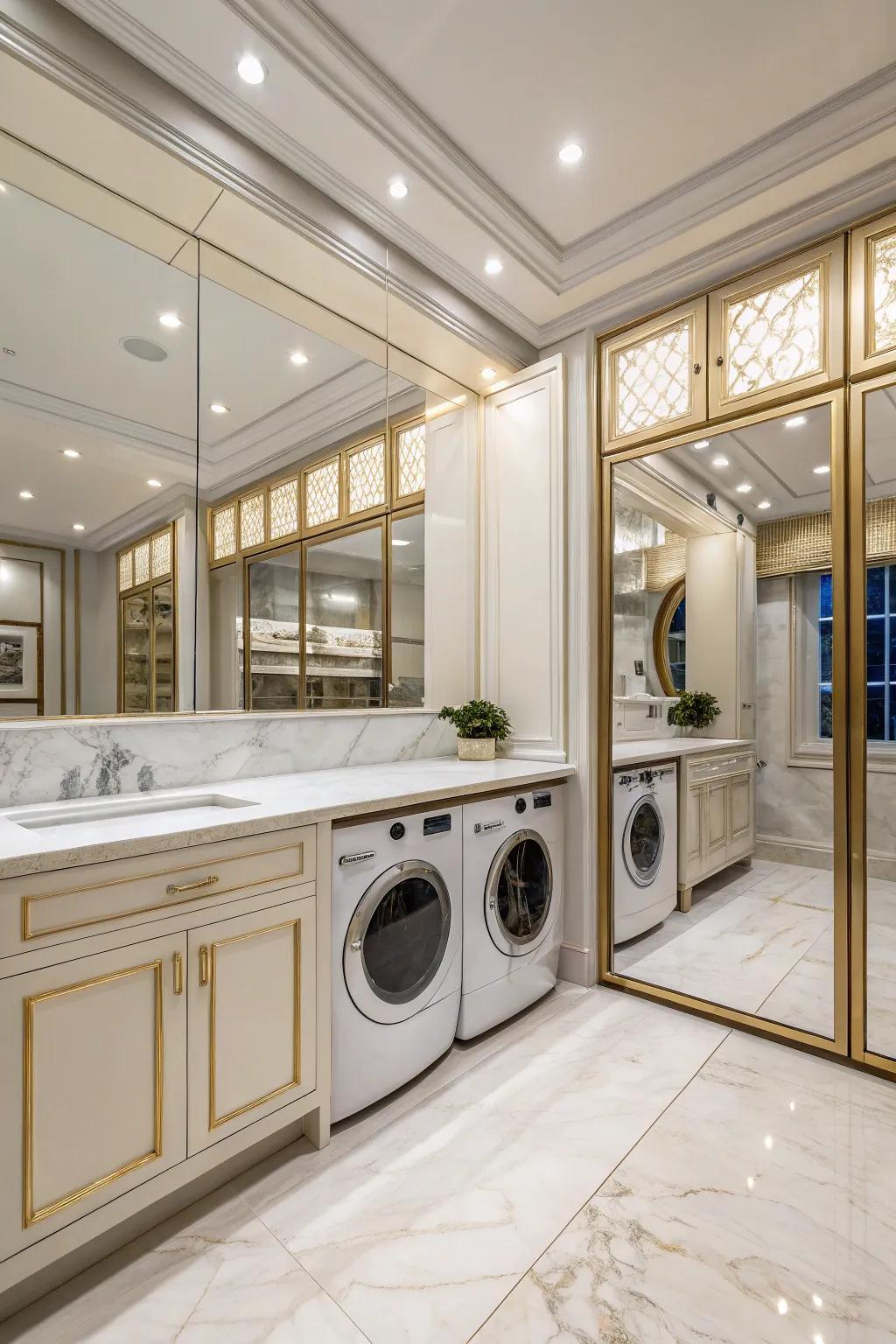 Mirrored panels add elegance and amplify room space.