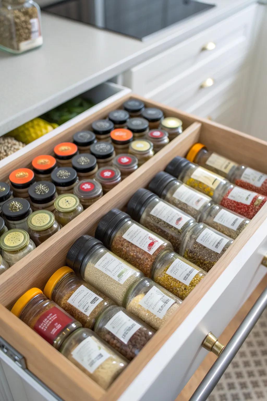 A spice pullout neatly arranges culinary must-haves for effortless reach.