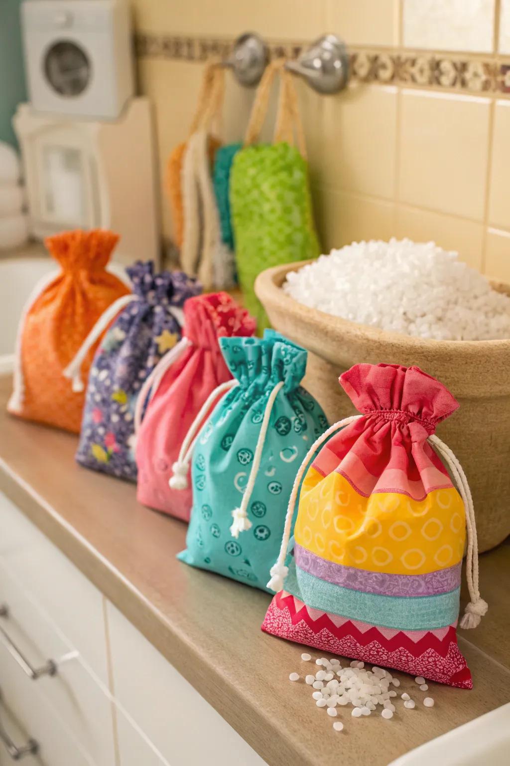 Soft and decorative Epsom salt storage in fabric pouches