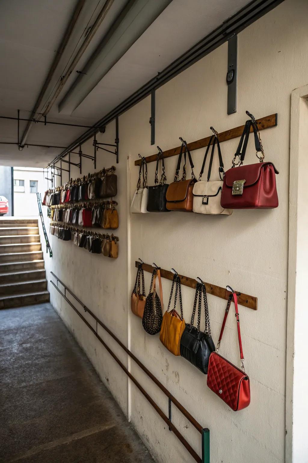 An unused angle transformed into a chic handbag nook.