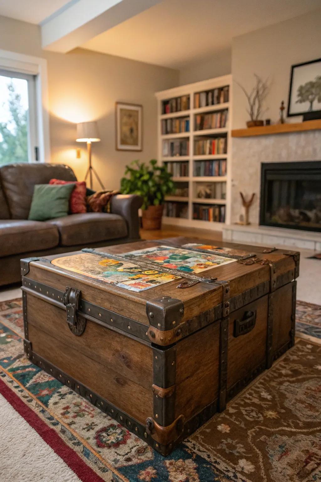 A decorative trunk doubling as stylish puzzle storage.