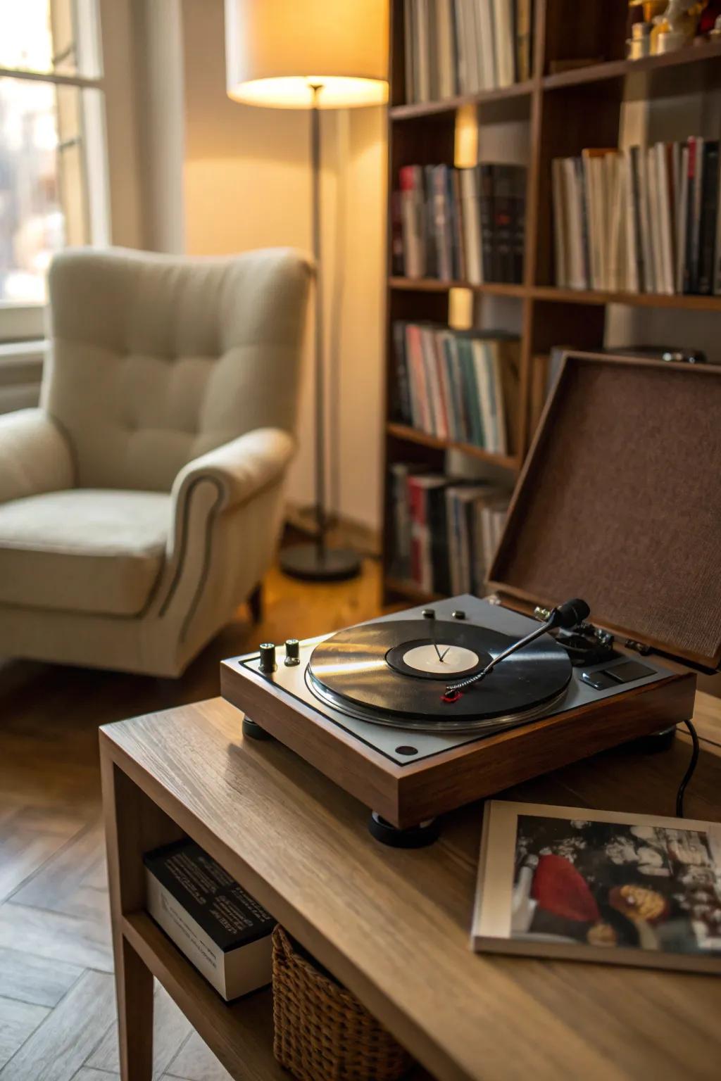 A vintage disc spinner infusing authentic sound into the atmosphere.