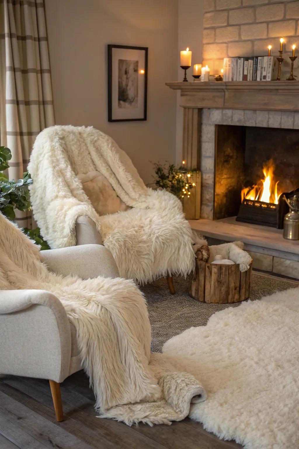 Cozy warmth with faux fur chair wraps.