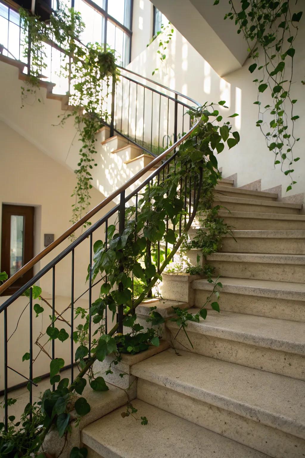 Craft a natural ascent with stairway greenery.