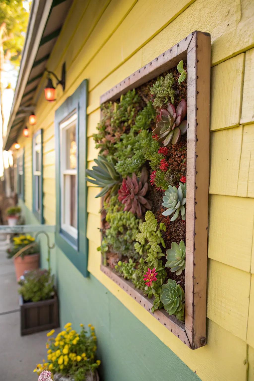 Transform succulents into live wall decor with a framed setup.