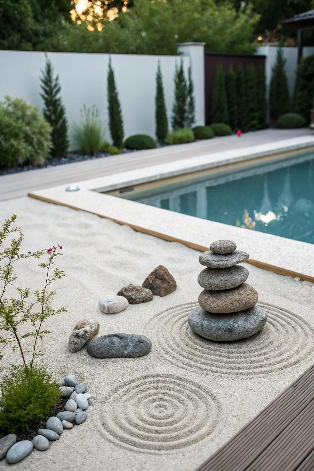 A Zen garden brings peace and beauty to your pool zone.