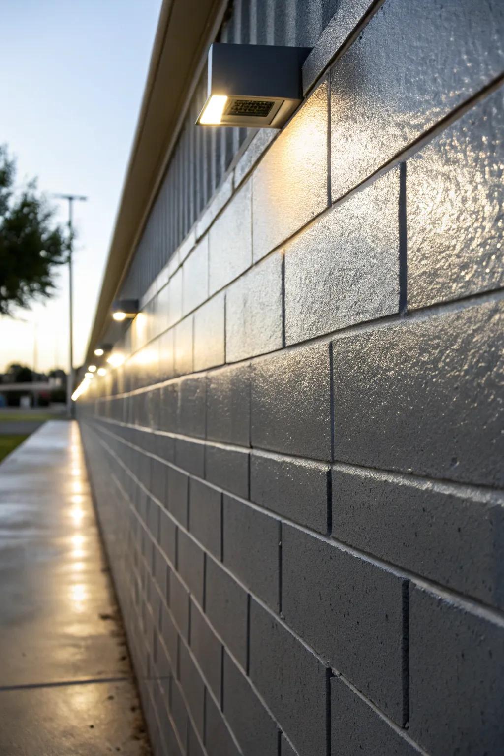 A metallic finish adds a glamorous touch to a cinder block wall.