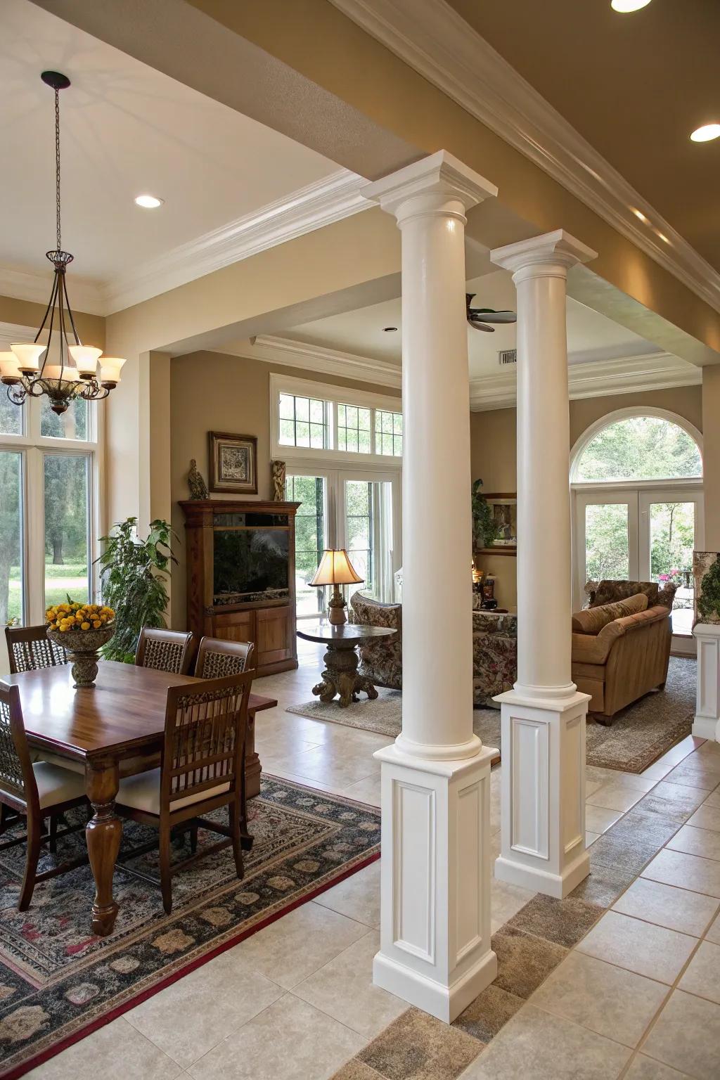 Columns elegantly separate open spaces.
