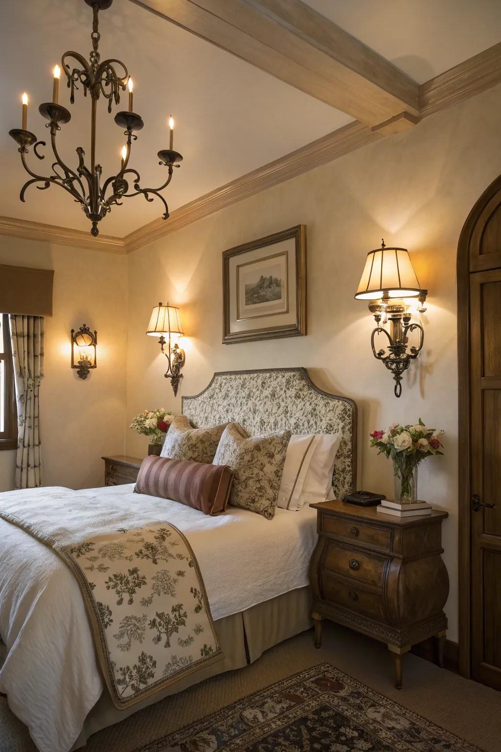 Wall sconces injecting elegance and enveloping illumination within a rest area.
