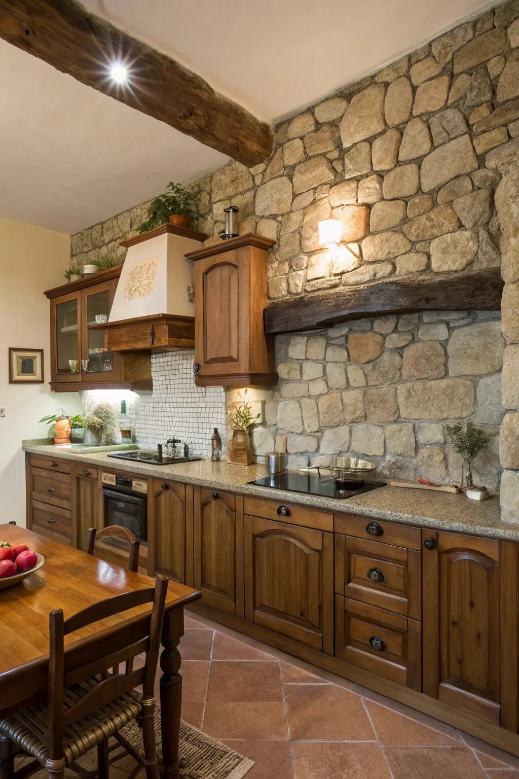 A stone splashback improves feel and depth.