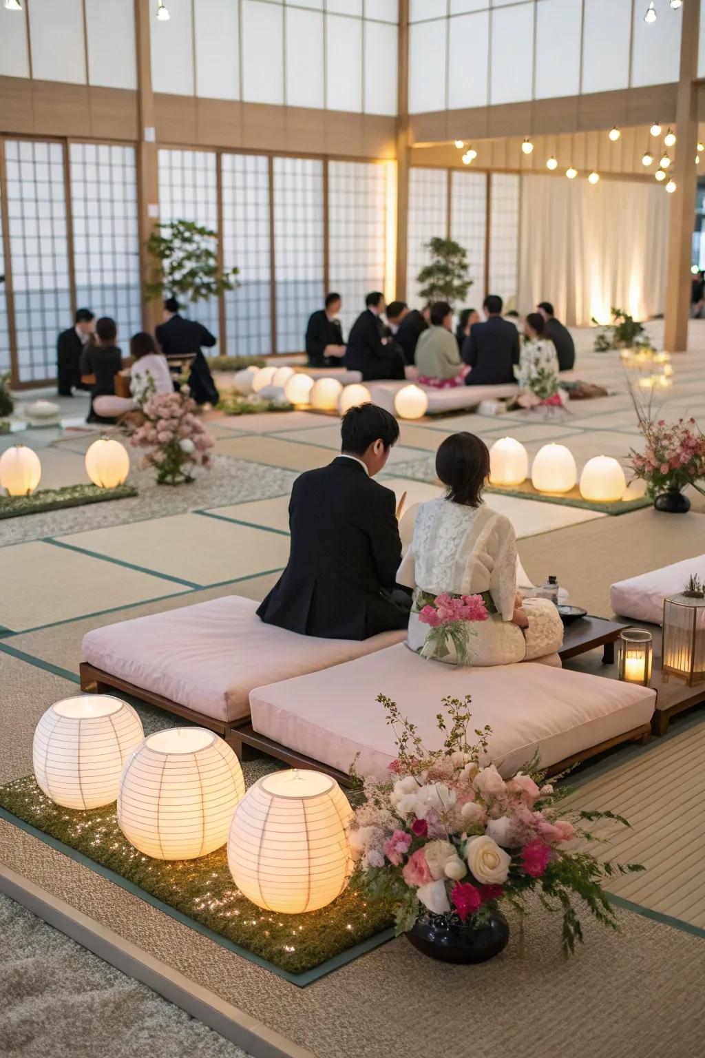 Straw mat seating offers intimacy and authenticity.