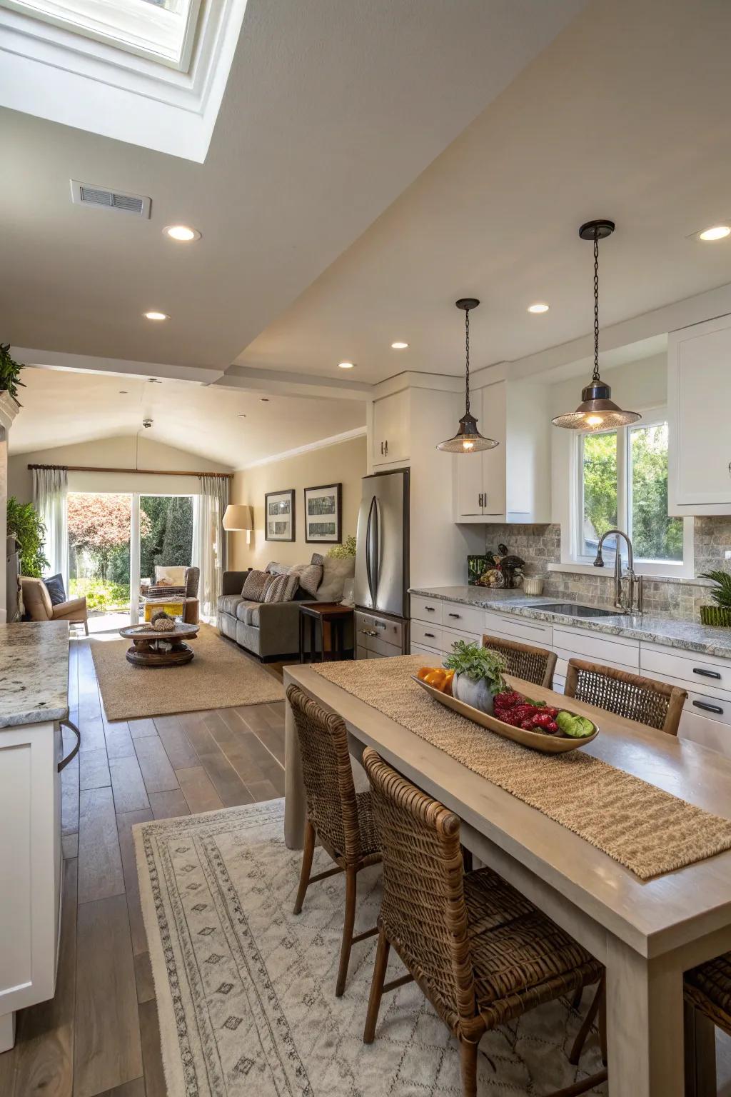 A cooking area designed as a multi-purpose spot intended for various activities.