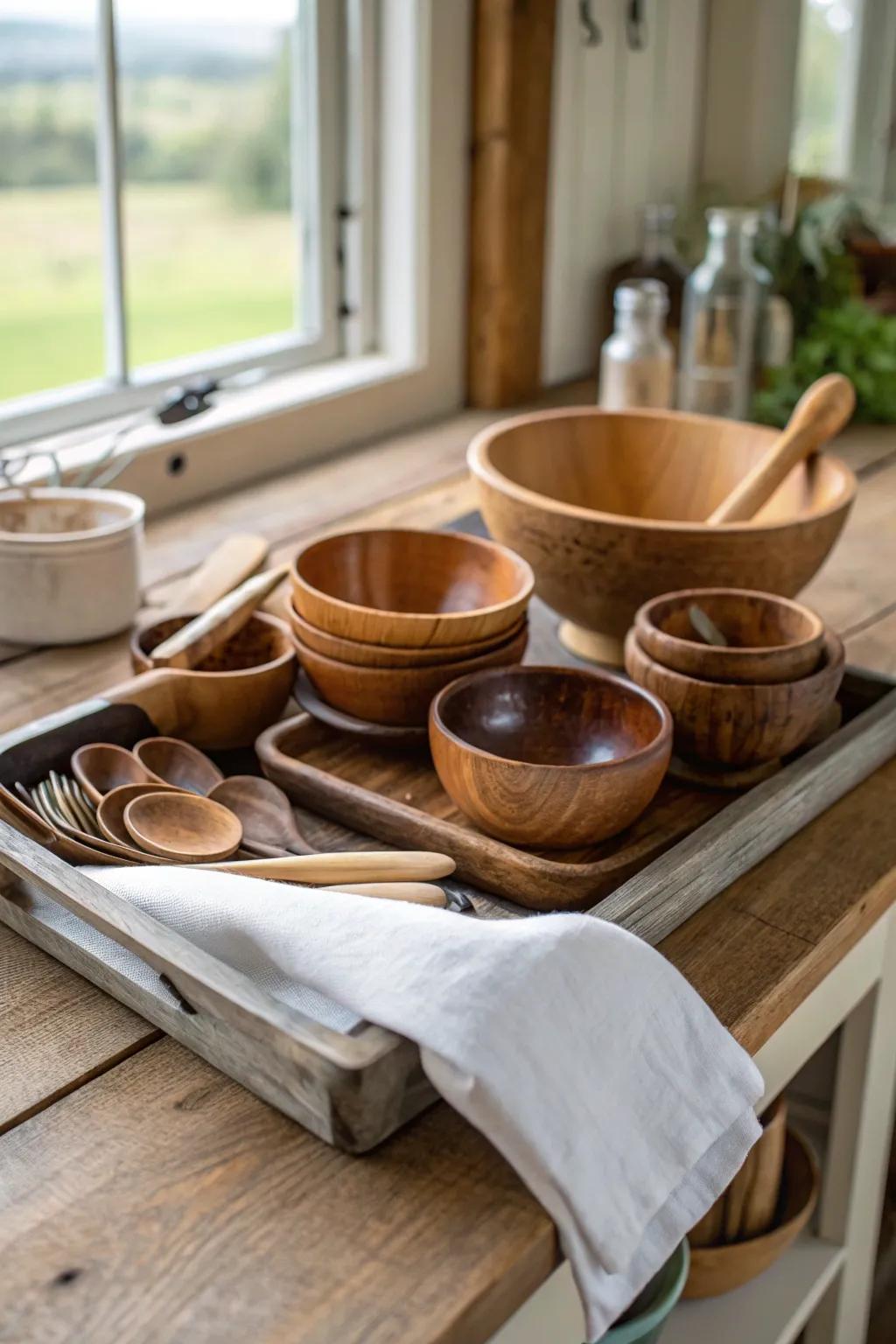 Timber decor is great at adding a sense of rustic charm to a kitchen.