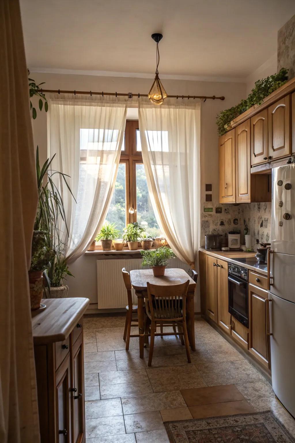 Full-length curtains bring drama and style to any kitchen.