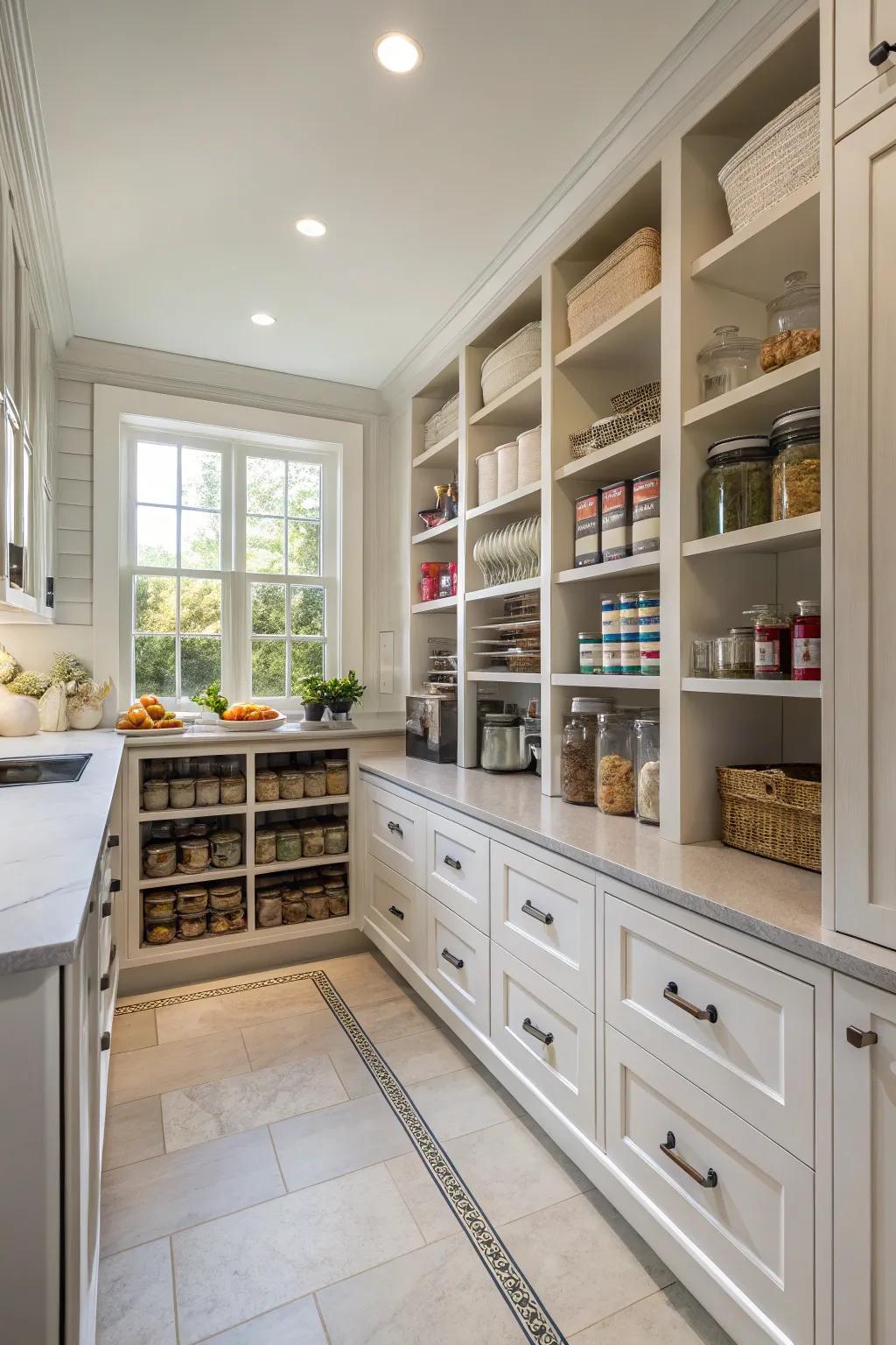 A service pantry that enriches the functionality of the kitchen.