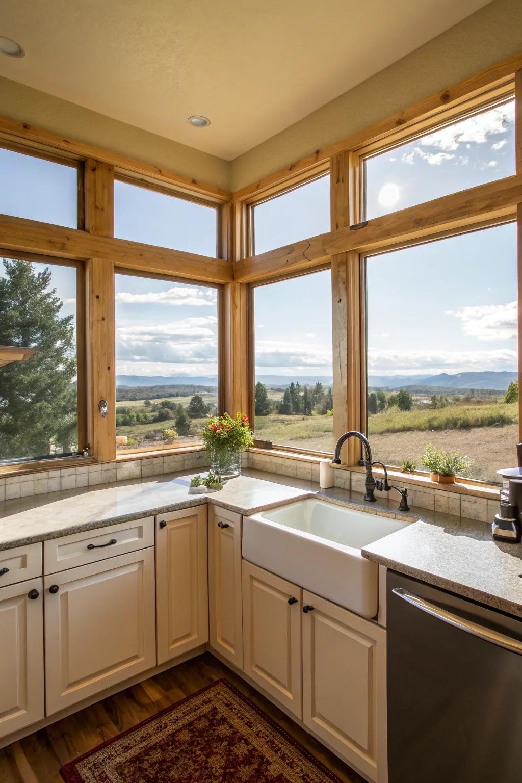 Contemporary flair with corner windows.