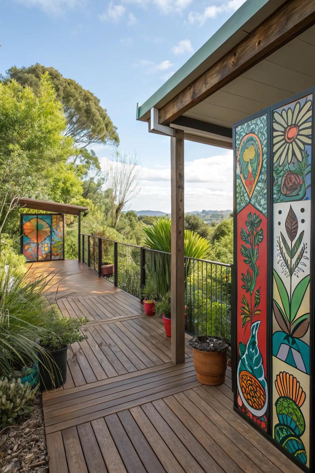 Custom artistic segments transform this deck into a vibrant work of art.