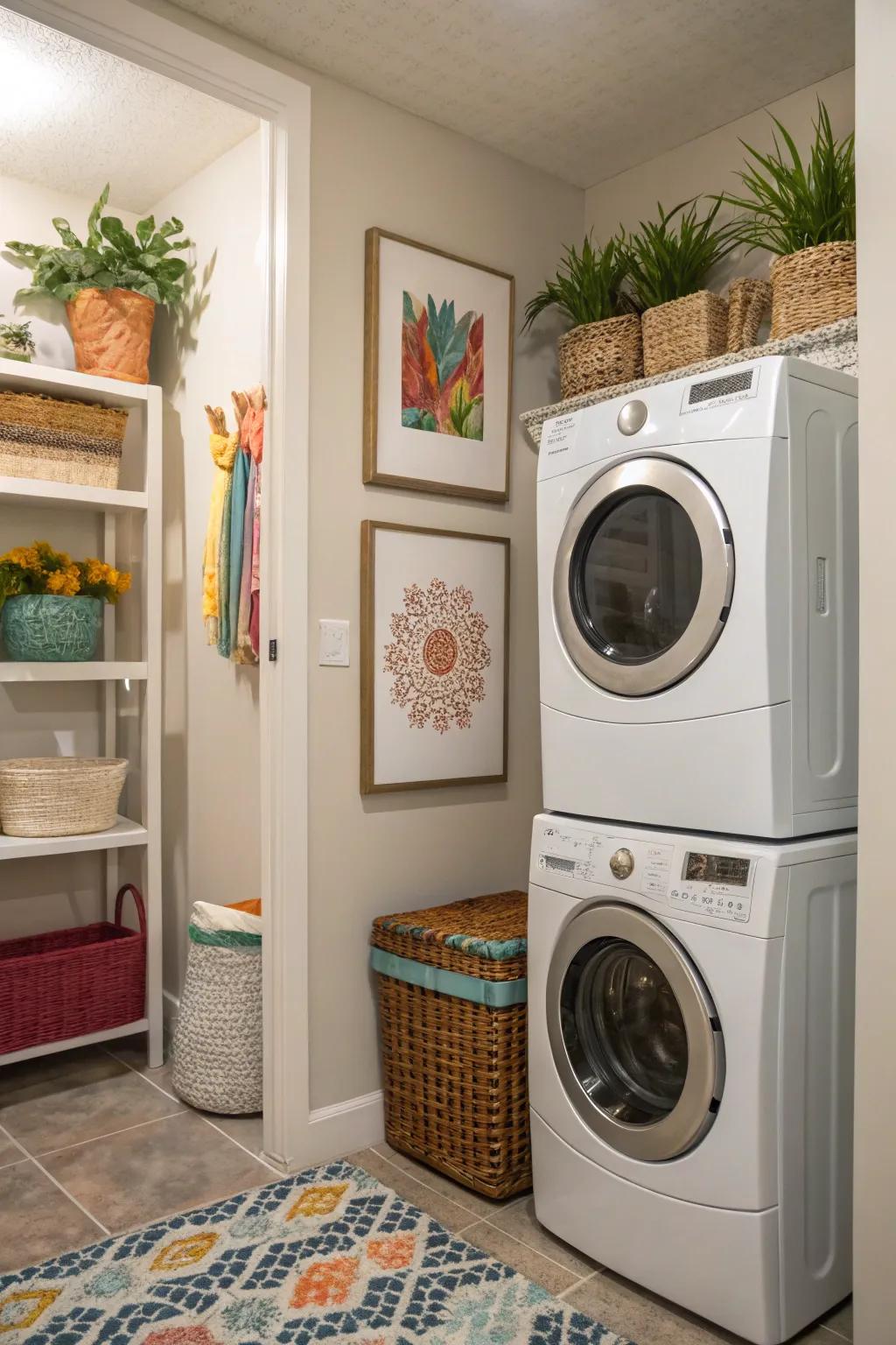 Personalize your laundry room with artful decorations.
