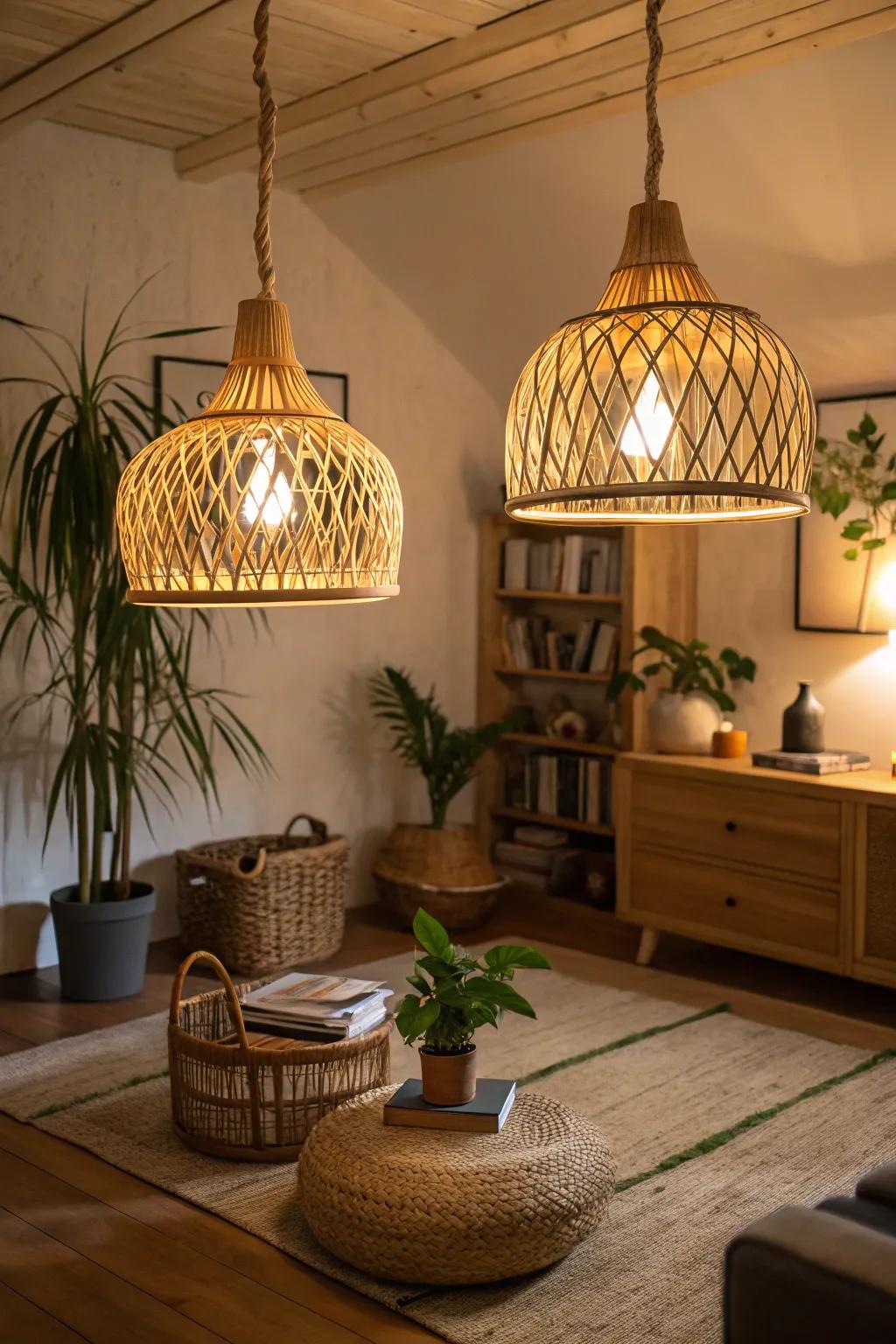 Cane lights offer sustainable, natural sophistication.