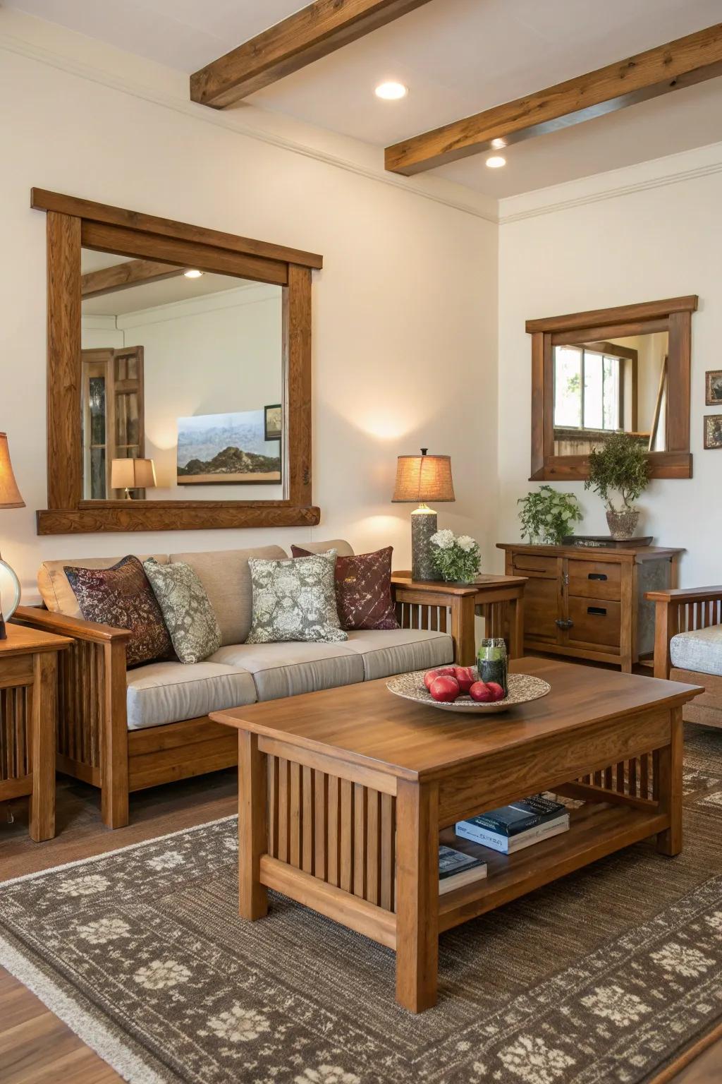 Wood-framed mirrors add timeless warmth to your decor.