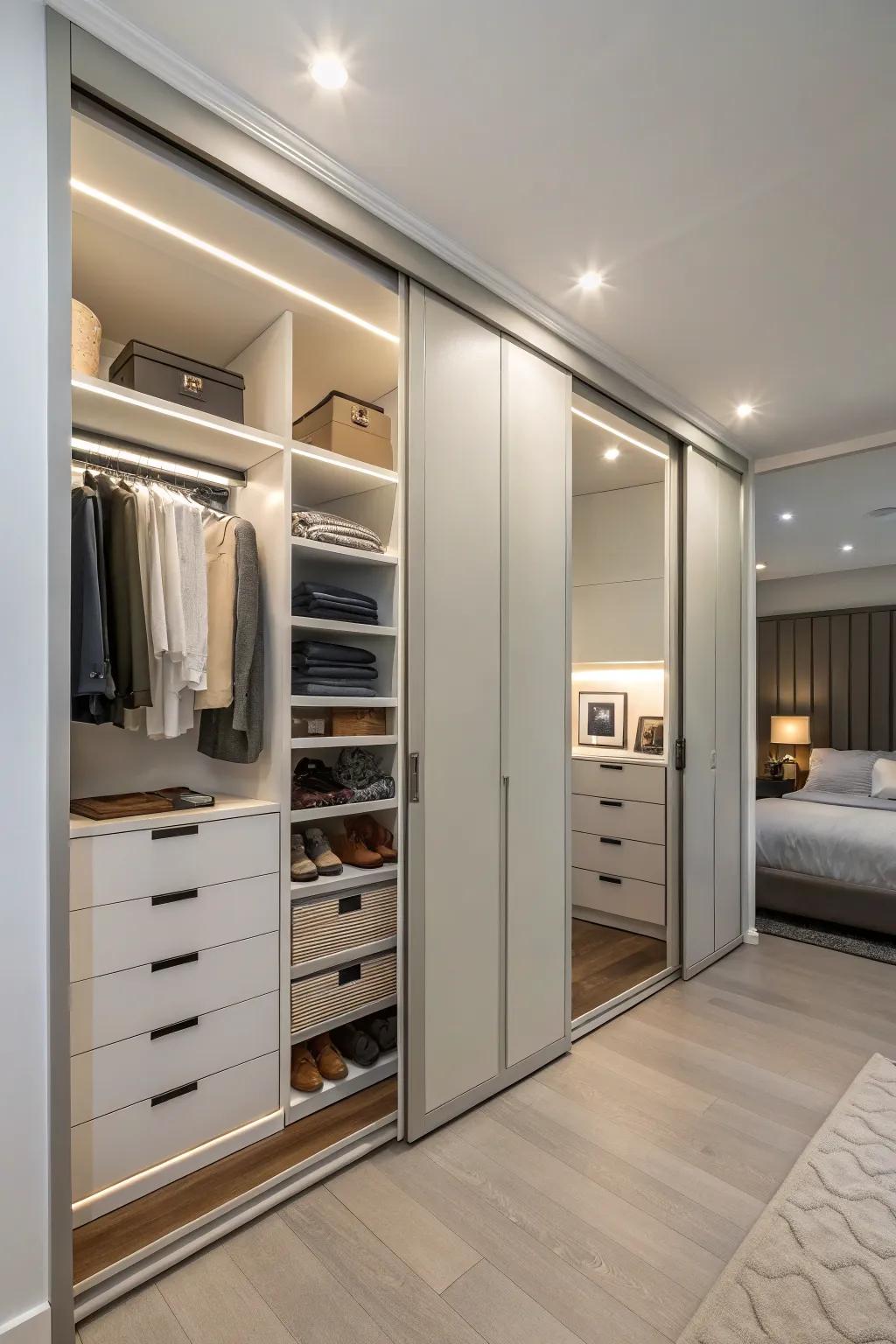 Hidden storage keeps things neat and organized.