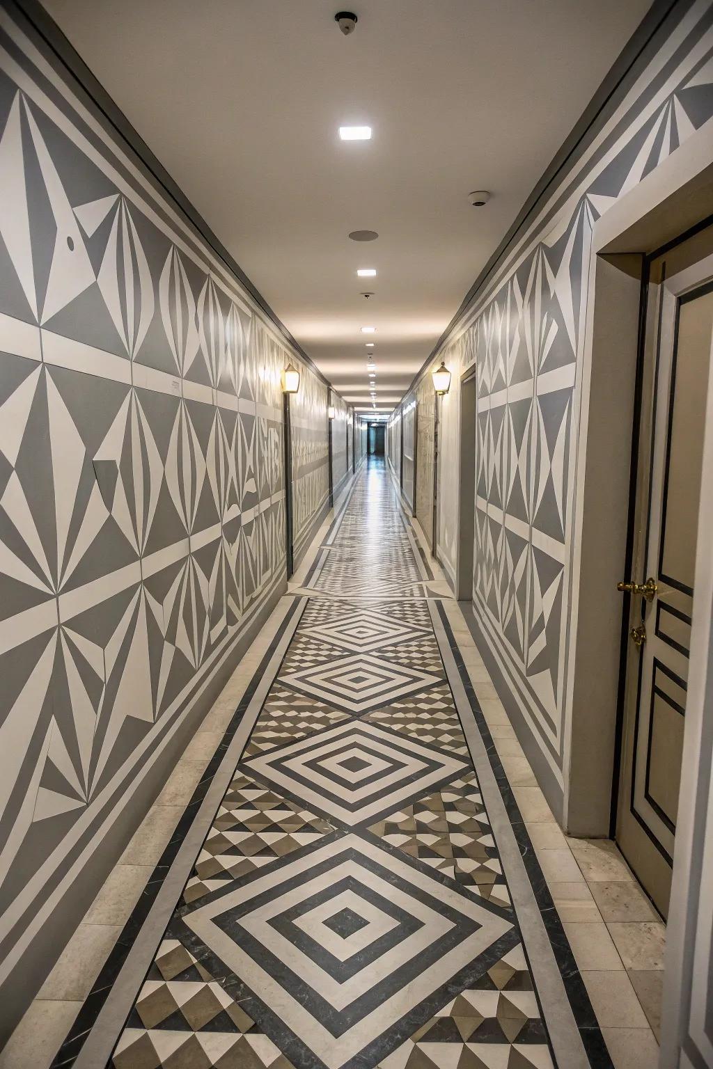 Visual tricks can alter the perception of space in a hallway.