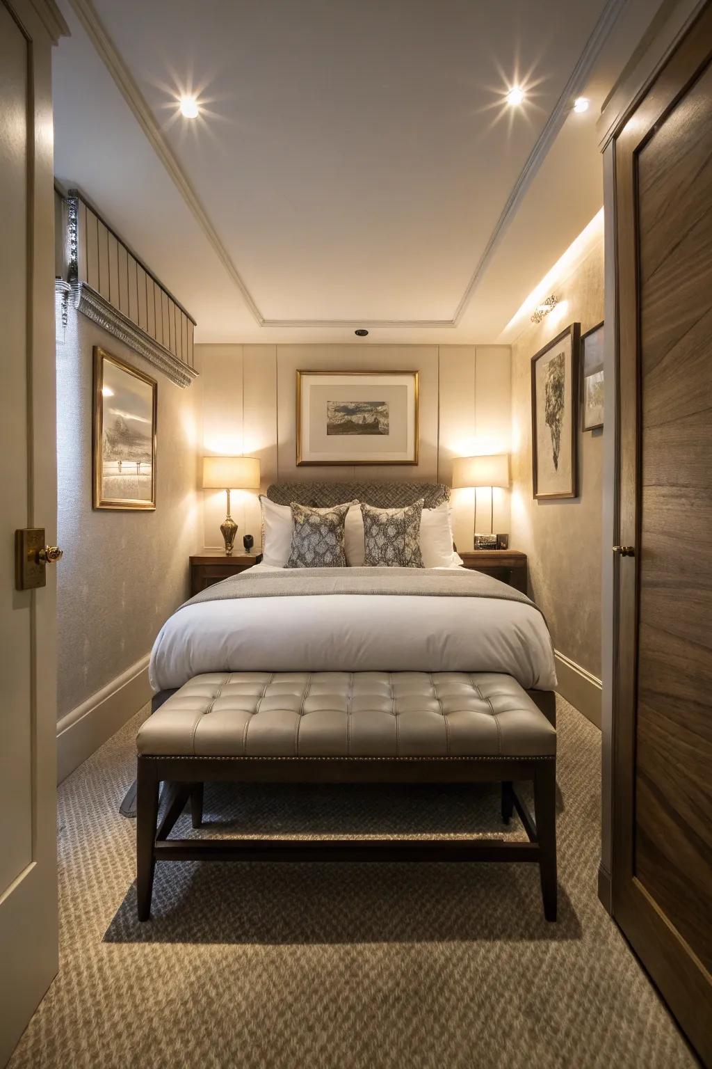 A seat adds elegance and functionality to your bedroom.